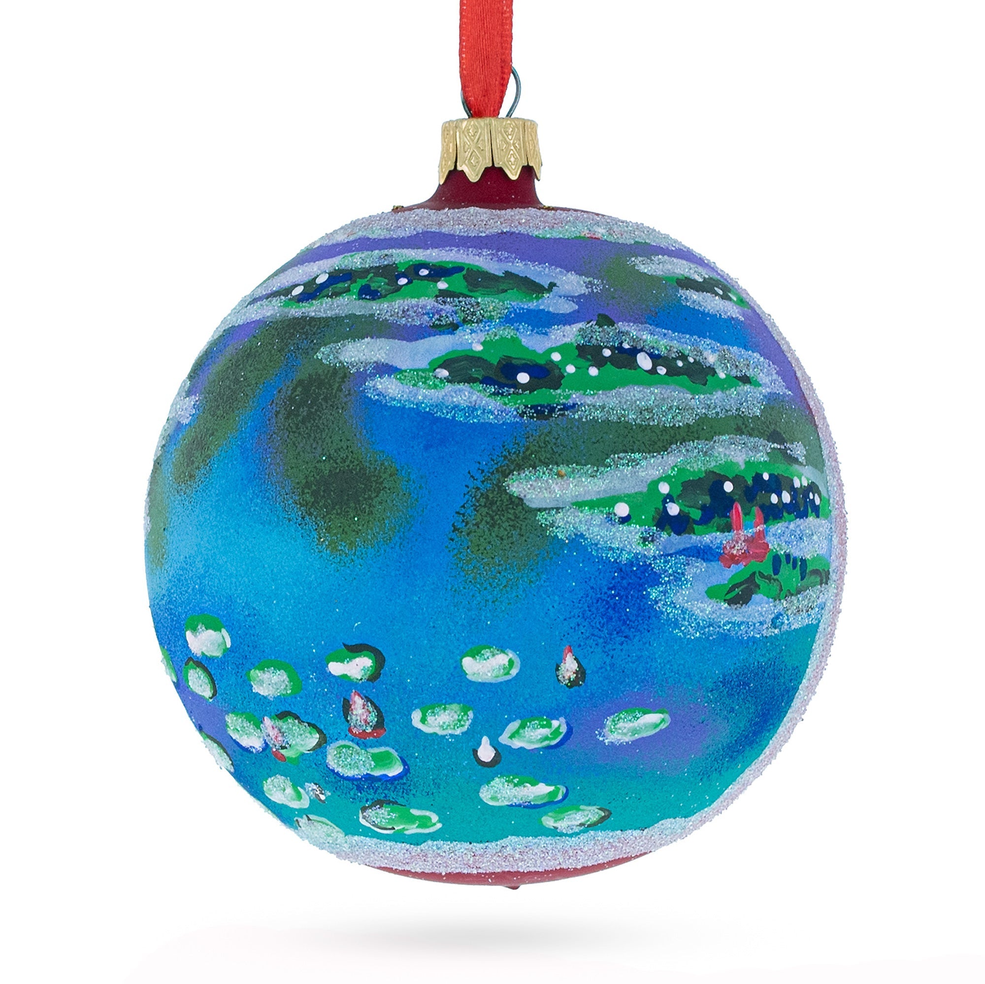 Claude Monet's 1907 'water Lilies' Masterpiece Blown Glass Ball Christmas Ornament 4 Inches