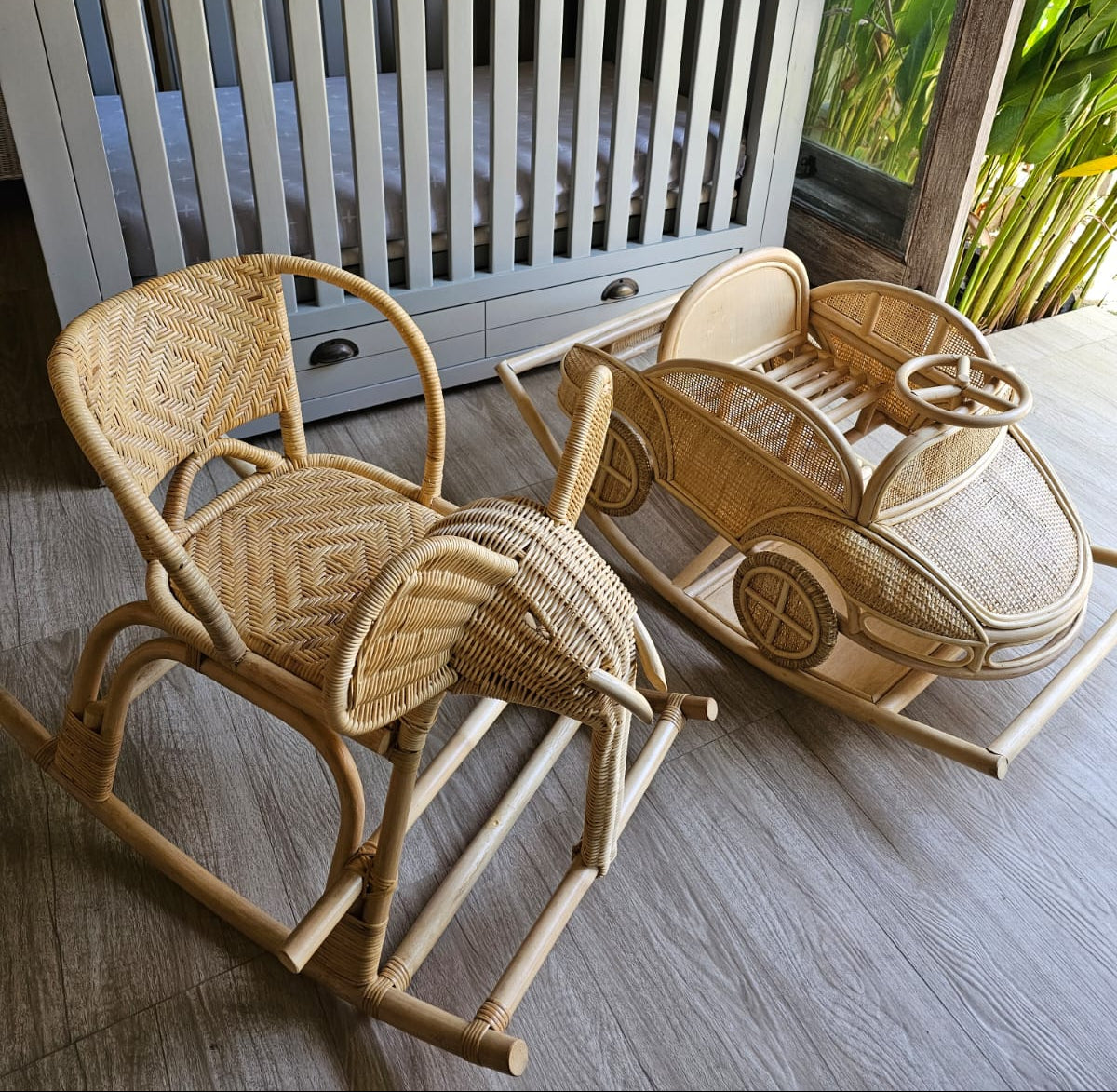 Vintage Inspired Rattan Rocking Car For Toddlers