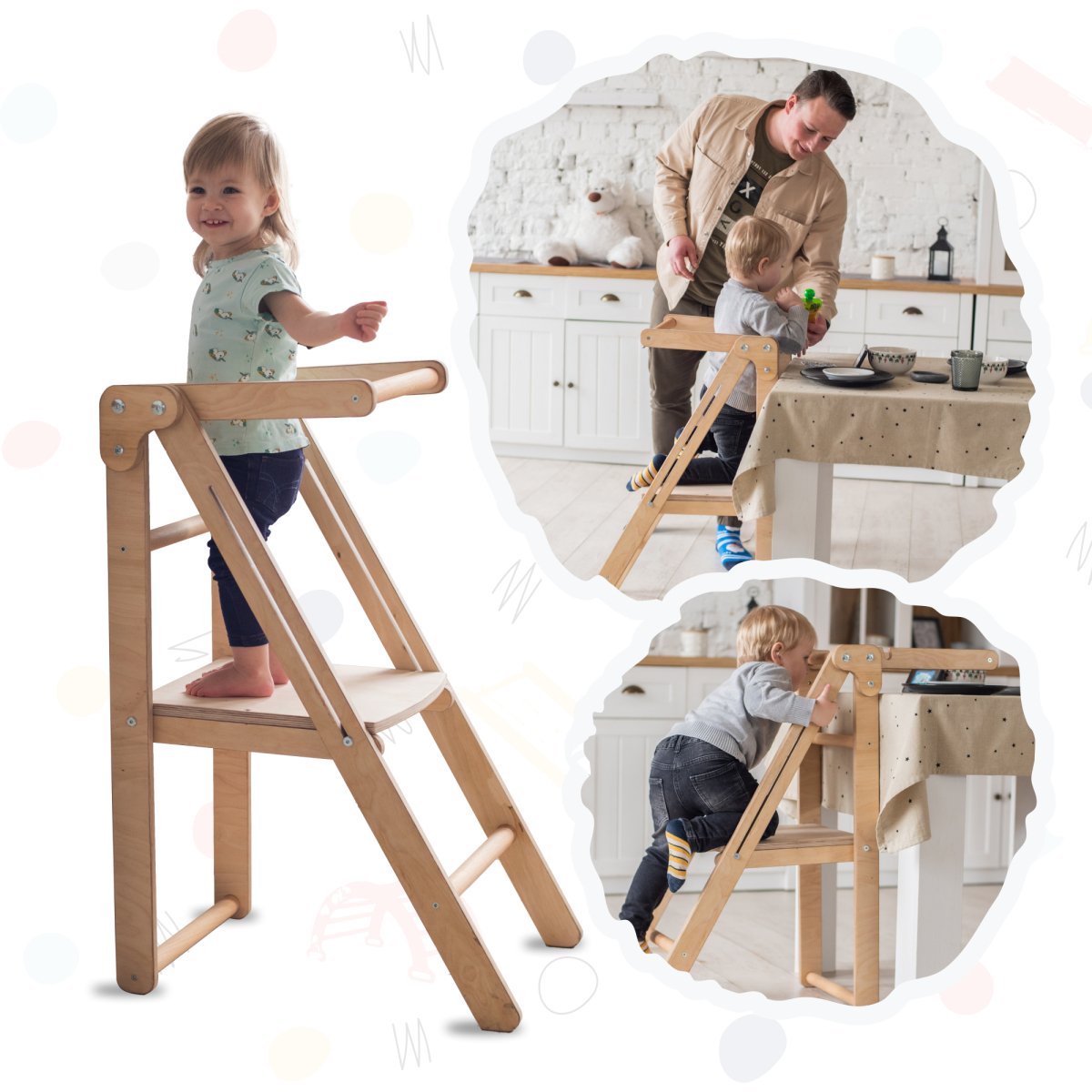 Foldable Step Stool For Toddlers - Kid Chair That Grows - Beige