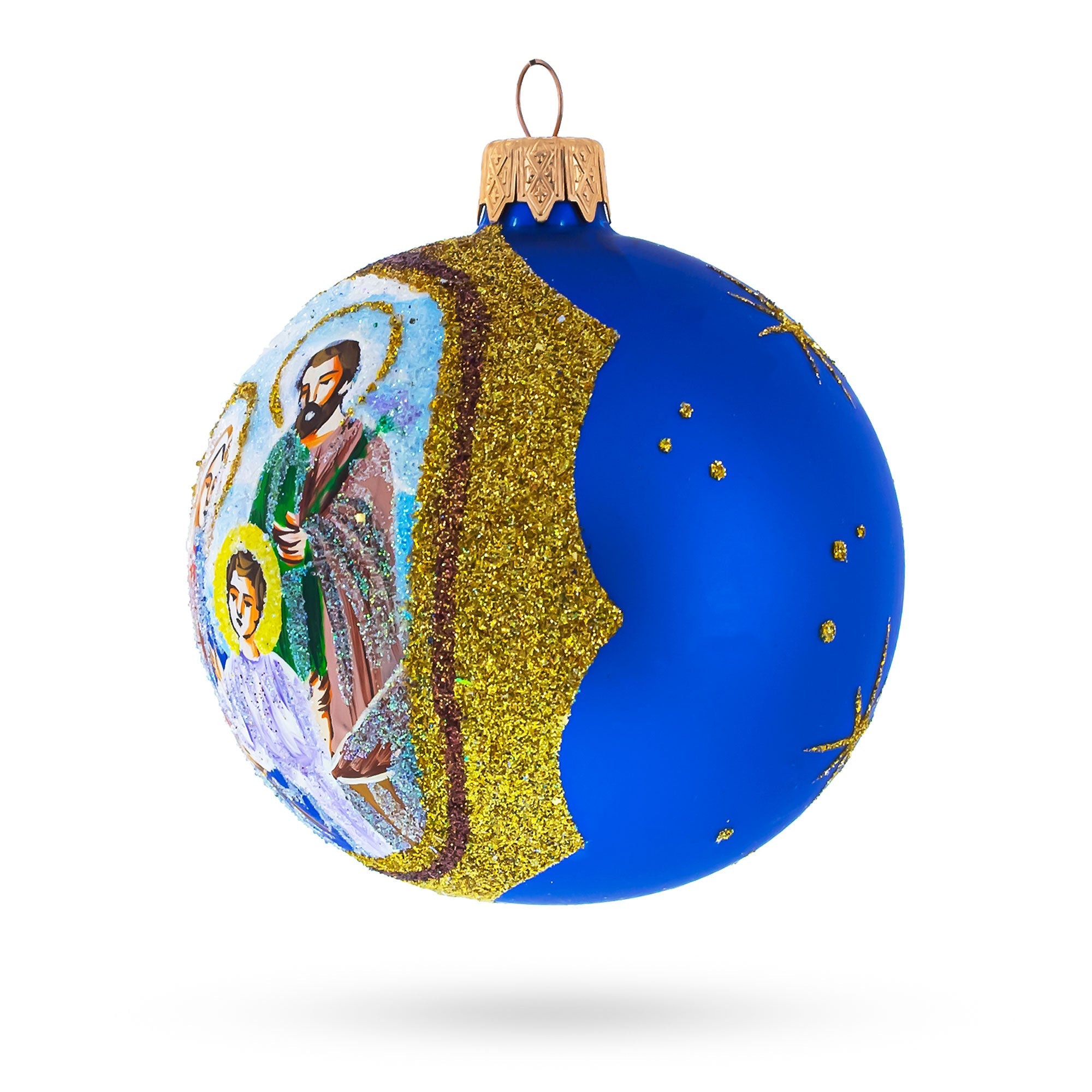 Radiant Nativity Scene Sparkling - Blown Glass Ball Christmas Ornament 3.25 Inches