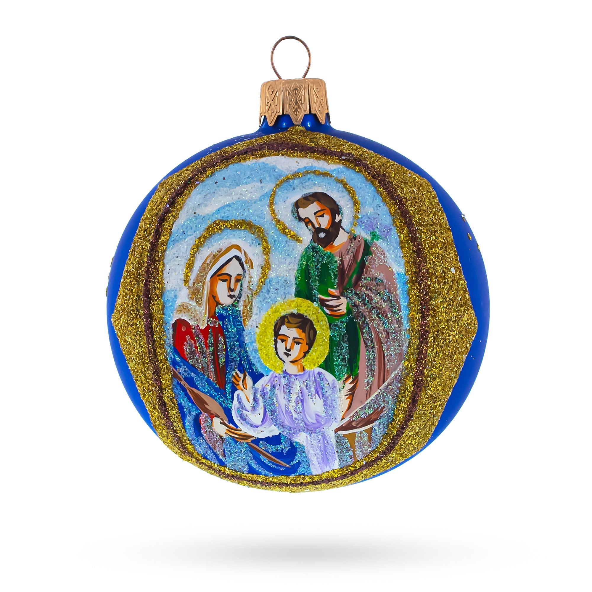 Radiant Nativity Scene Sparkling - Blown Glass Ball Christmas Ornament 3.25 Inches