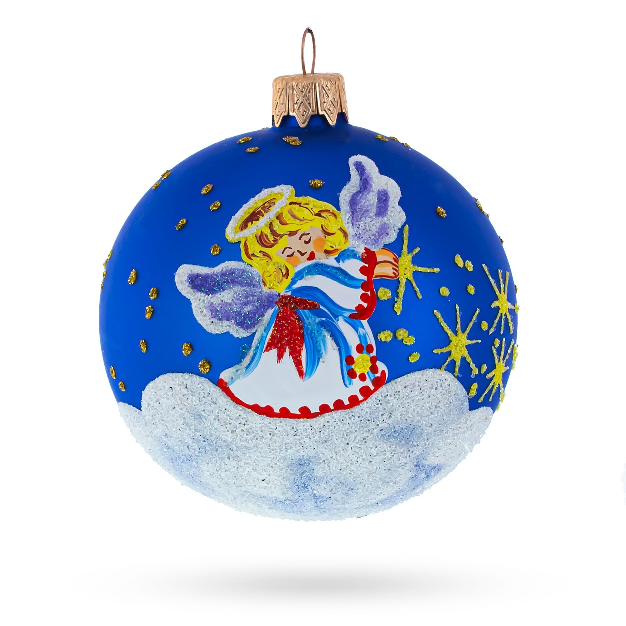 Heavenly Angel In The Sky - Blown Glass Ball Christmas Ornament 3.25 Inches