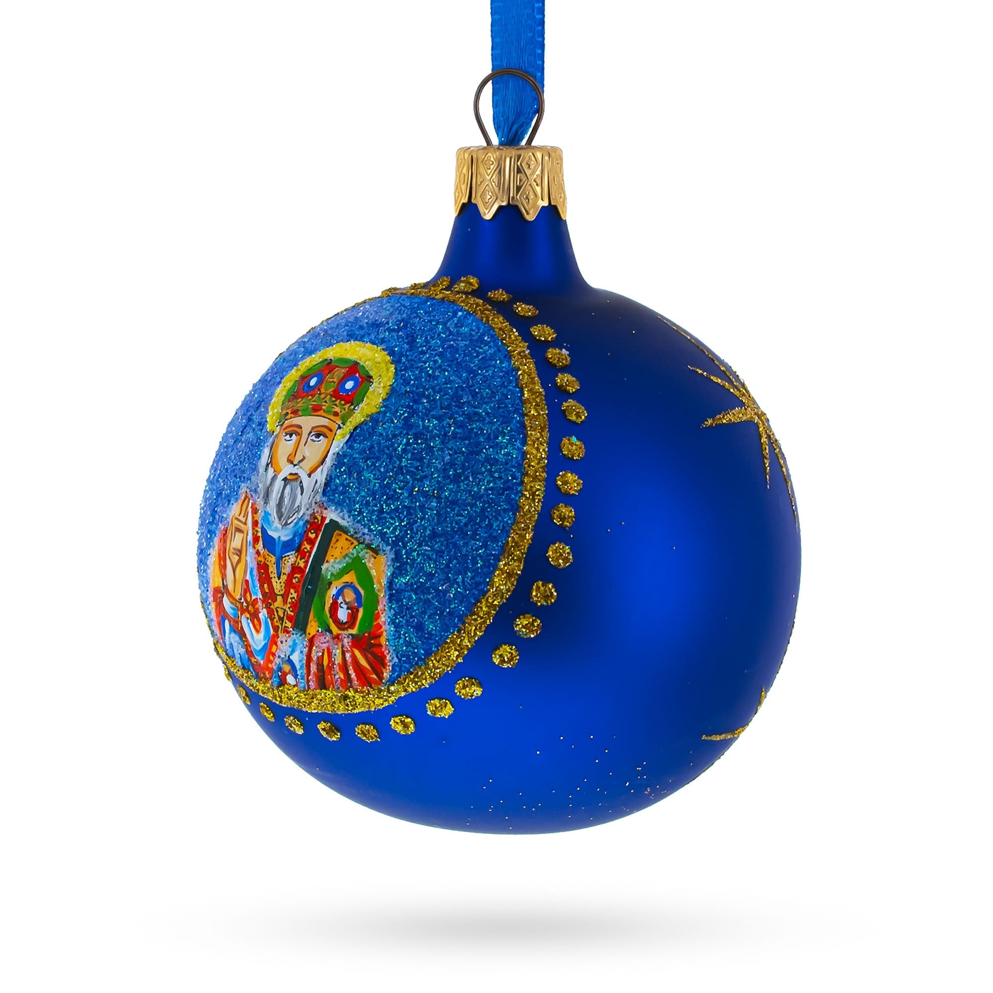 Cultural St. Nicholas With The Bible Ukrainian - Blown Glass Ball Christmas Ornament 3.25 Inches