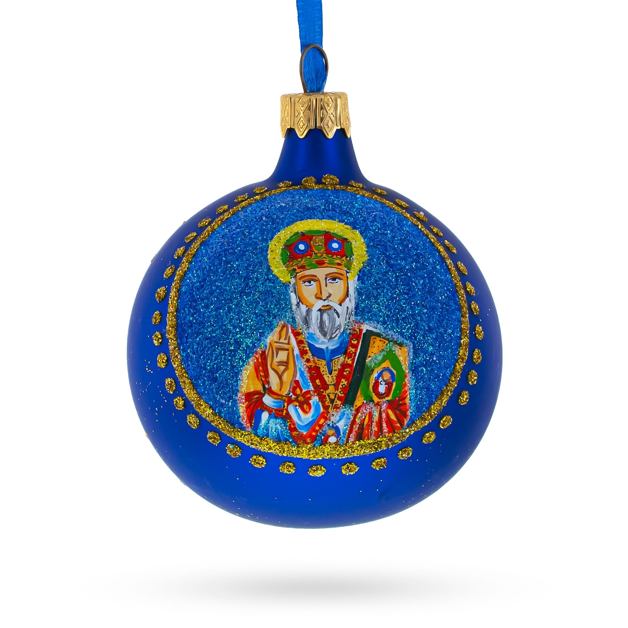 Cultural St. Nicholas With The Bible Ukrainian - Blown Glass Ball Christmas Ornament 3.25 Inches