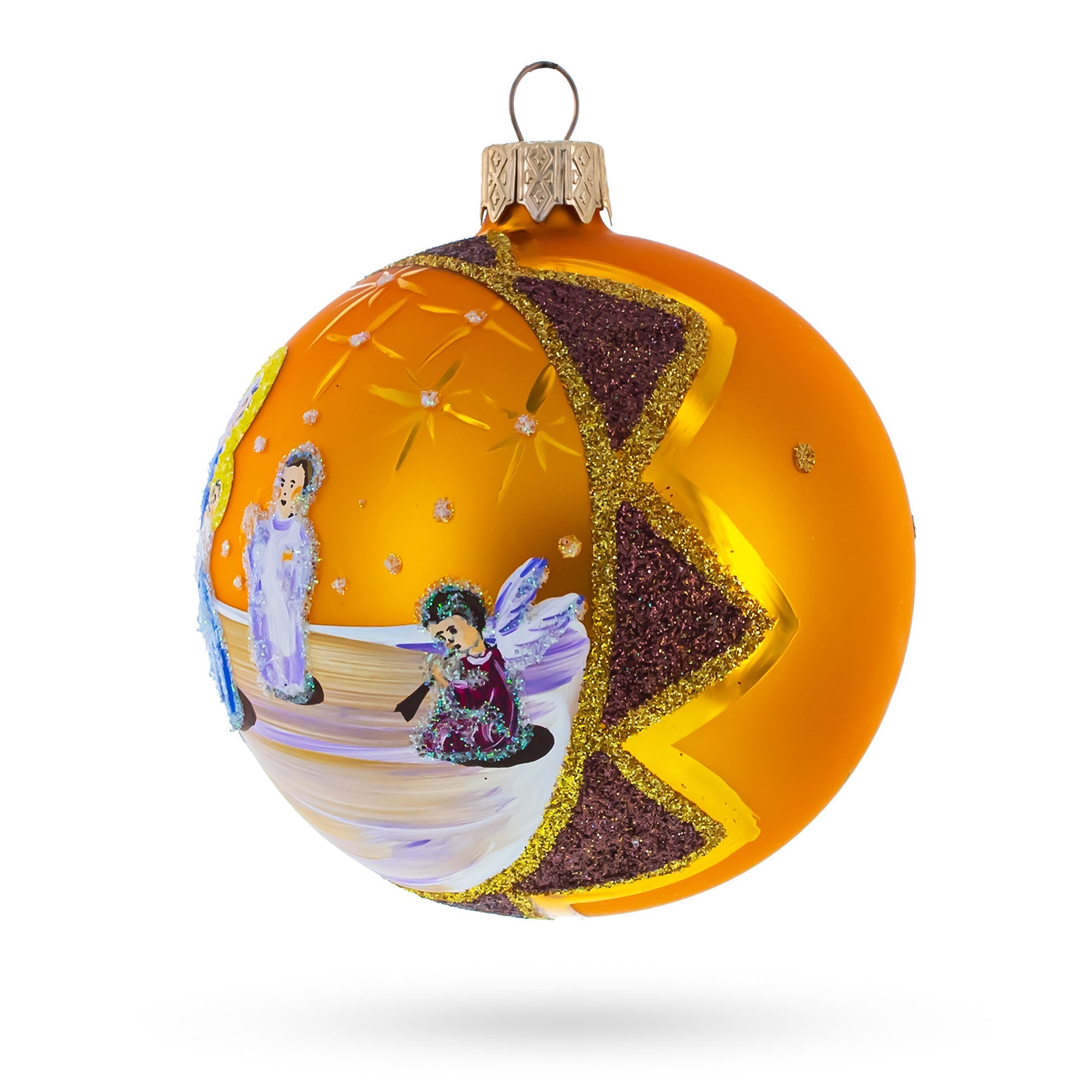 Divine Angels Greeting Jesus - Blown Glass Ball Christmas Ornament 3.25 Inches