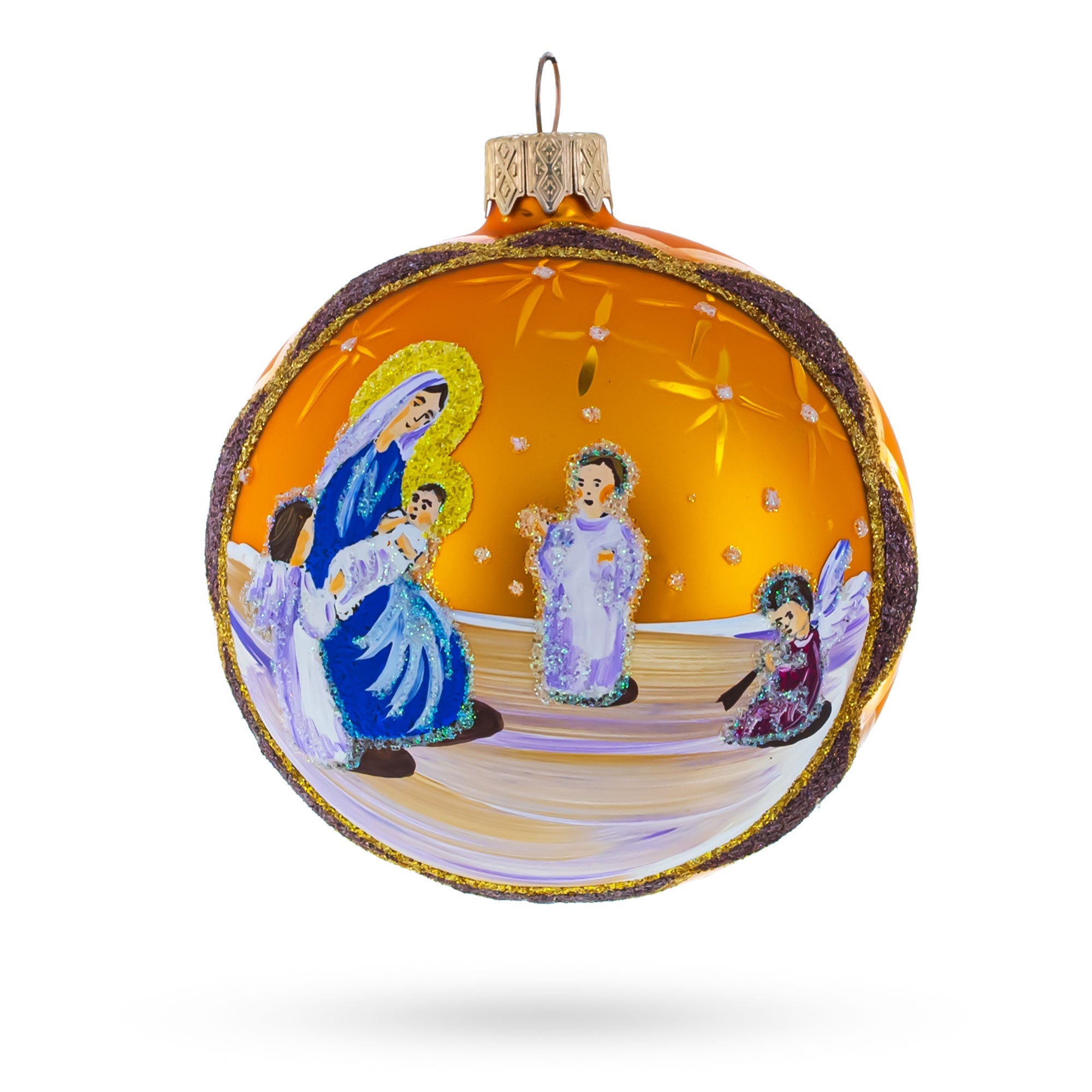 Divine Angels Greeting Jesus - Blown Glass Ball Christmas Ornament 3.25 Inches