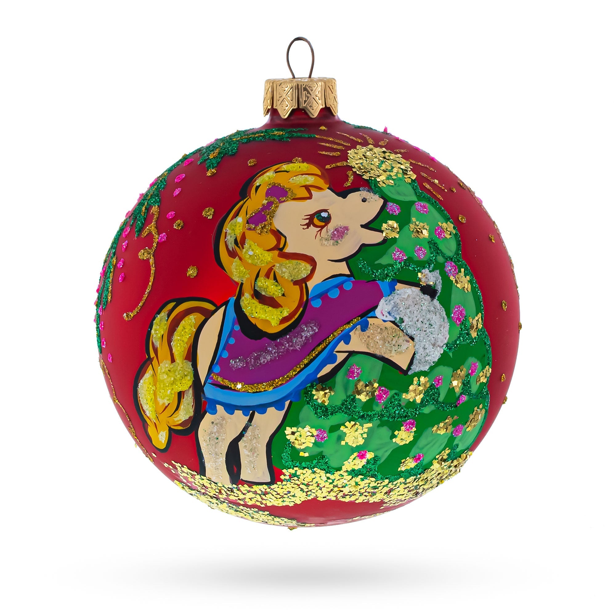 Charming Pony Horse Decorating Tree - Blown Glass Ball Christmas Ornament 4 Inches