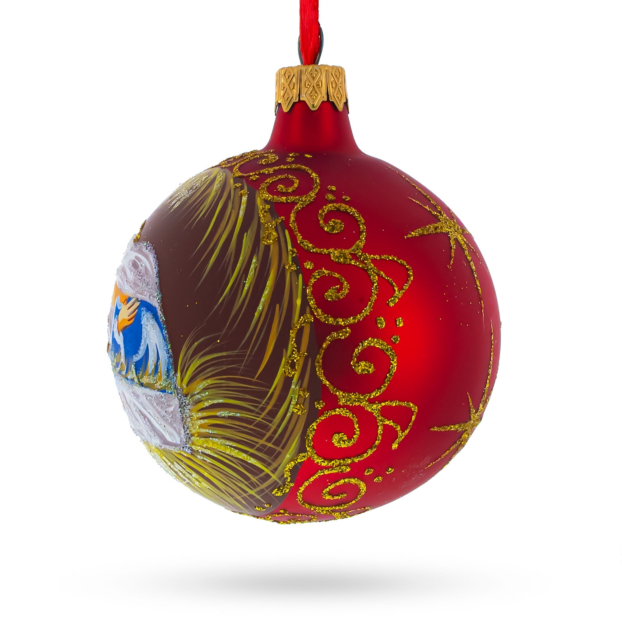 Sacred Mary Overlooking Jesus Nativity - Blown Glass Ball Christmas Ornament 3.25 Inches