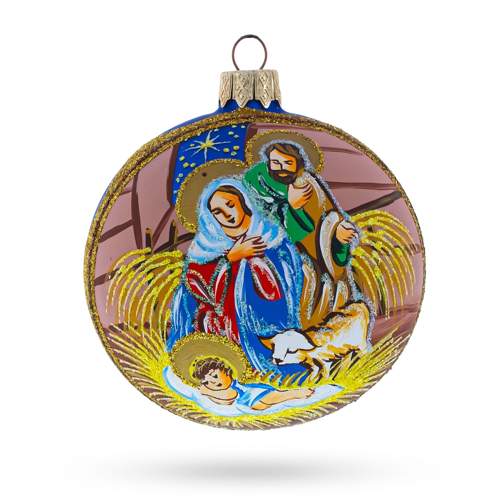 Peaceful Jesus Baby Asleep Nativity - Blown Glass Ball Christmas Ornament 3.25 Inches