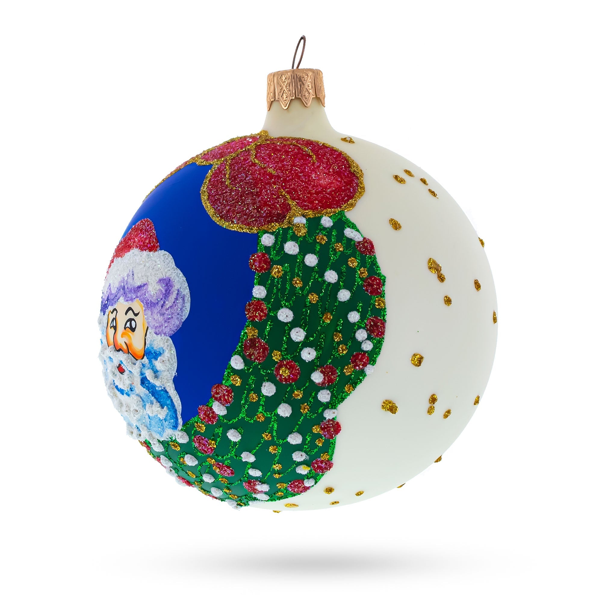 Festive Santa Wreath Gifts - Blown Glass Ball Christmas Ornament 4 Inches