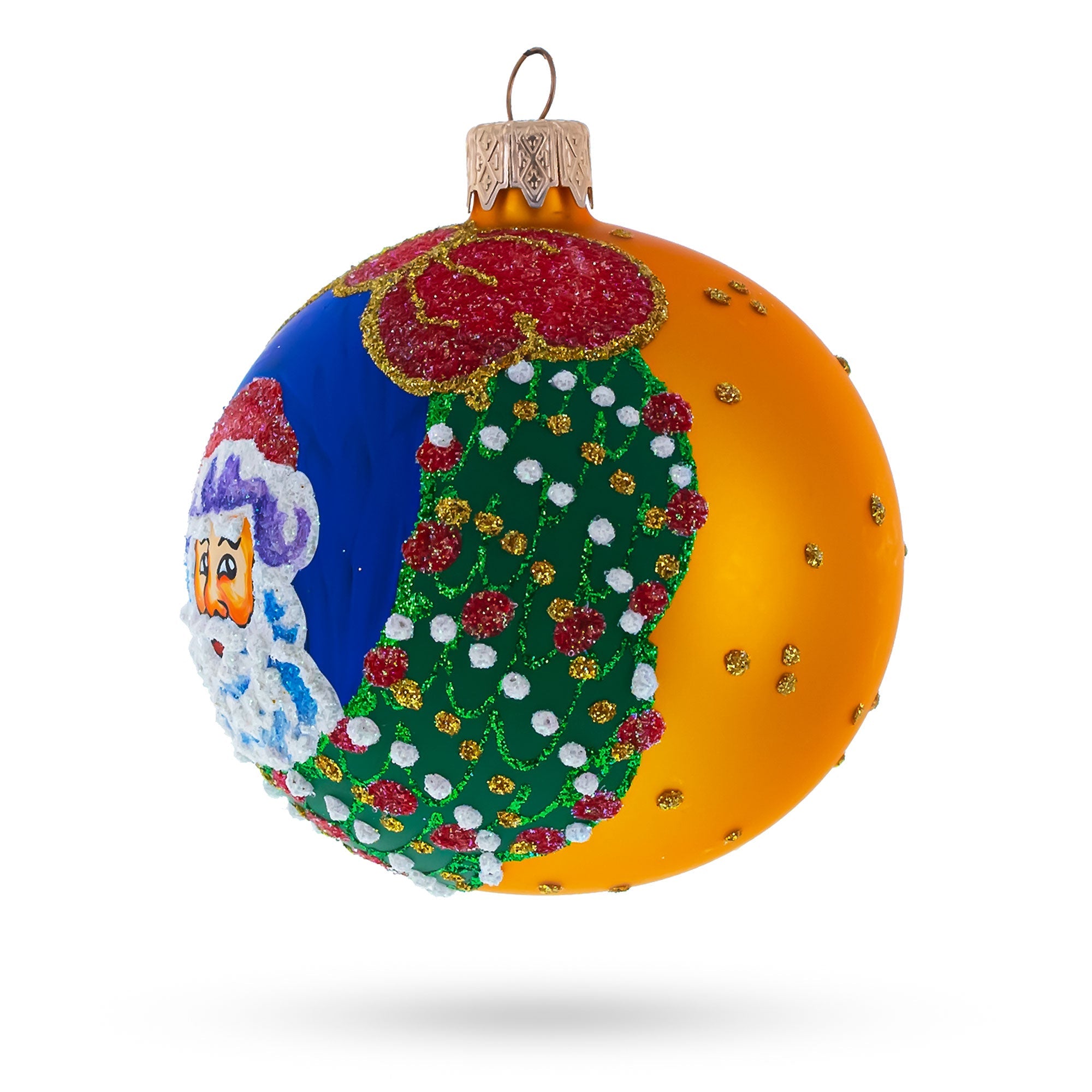 Festive Santa Wreath Gifts - Blown Glass Ball Christmas Ornament 3.25 Inches