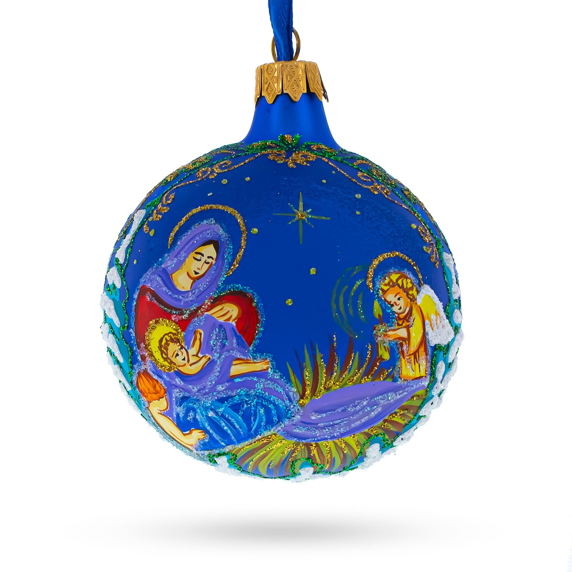 Harmonious Angels Singing To Baby Jesus - Blown Glass Ball Christmas Ornament3.25 Inches