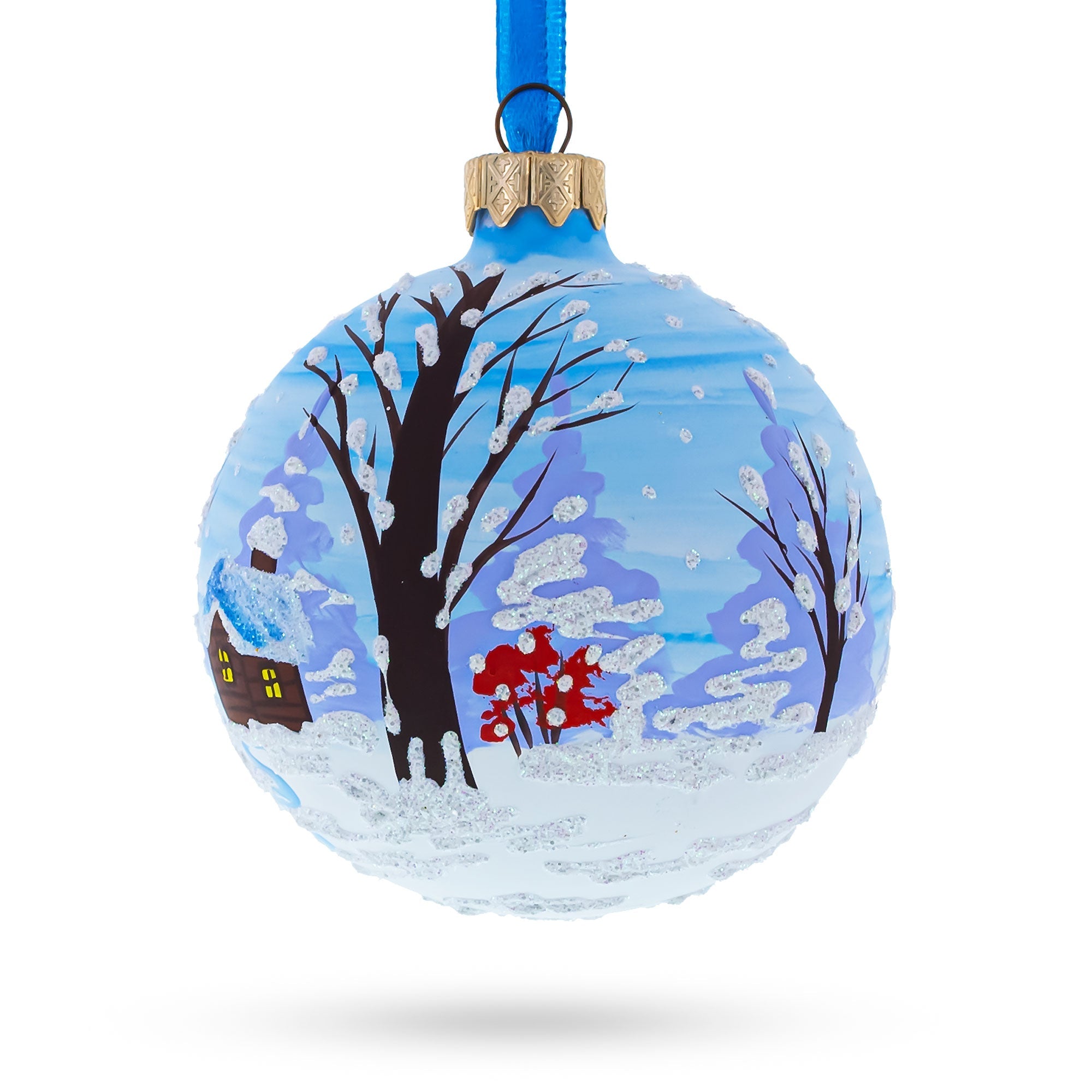 Joyful Angel Helping Santa With Christmas Gifts - Blown Glass Ball Christmas Ornament 3.25 Inches