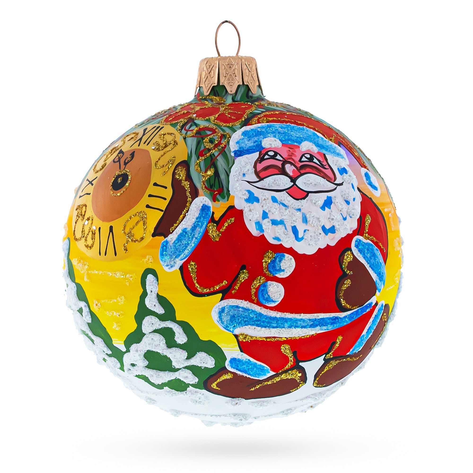 Anticipatory Santa Awaits New Year Holiday - Blown Glass Ball Christmas Ornament 3.25 Inches