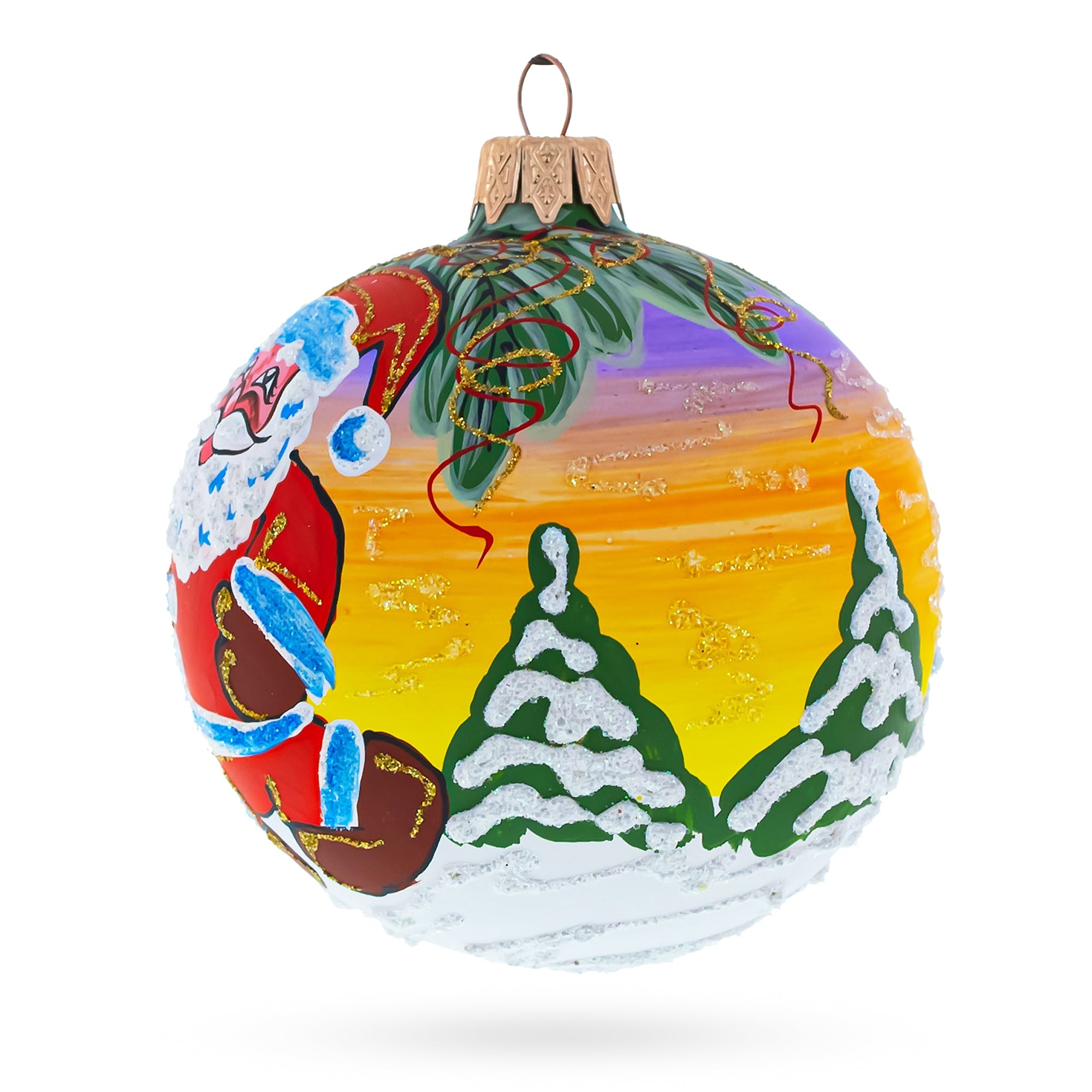 Anticipatory Santa Awaits New Year Holiday - Blown Glass Ball Christmas Ornament 3.25 Inches