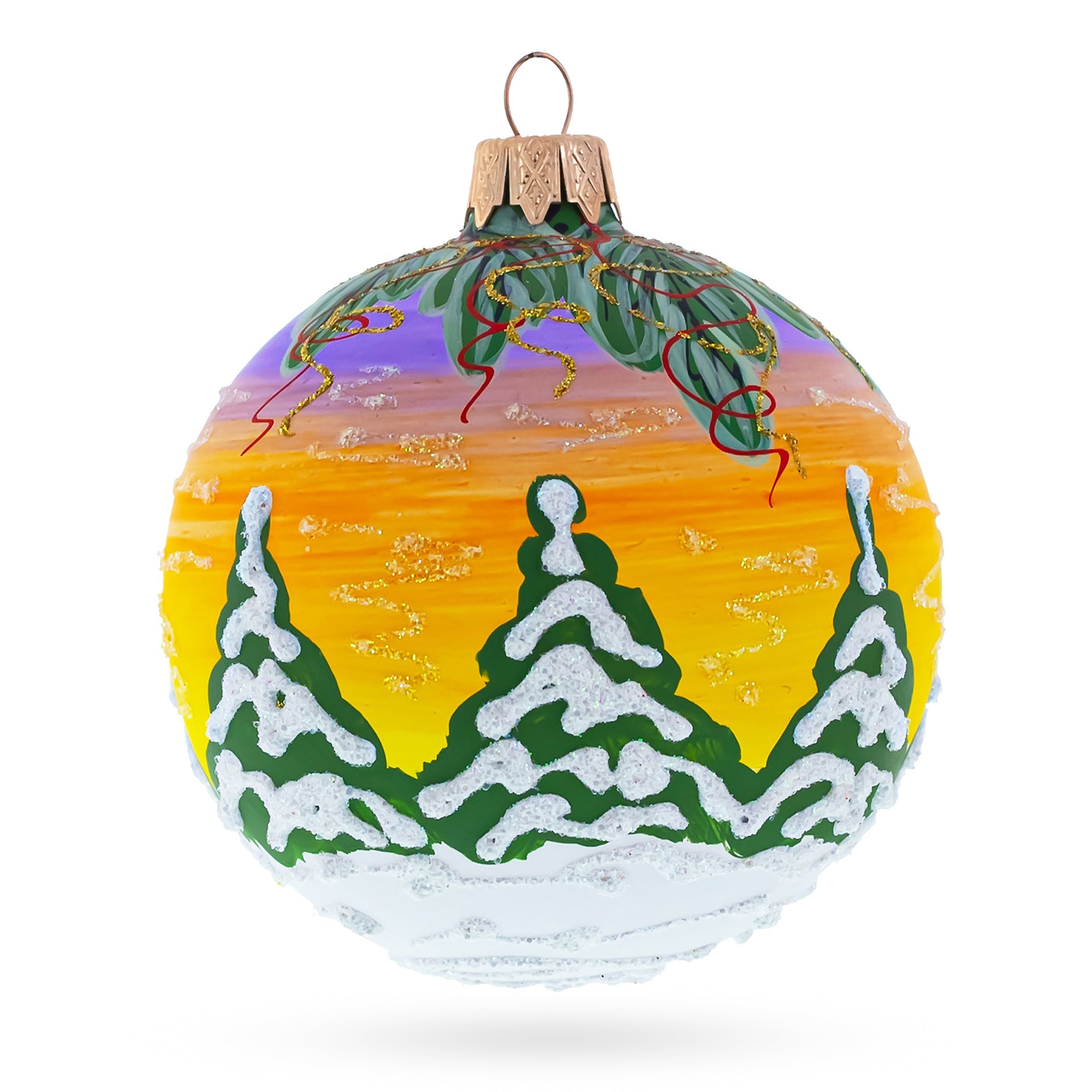 Anticipatory Santa Awaits New Year Holiday - Blown Glass Ball Christmas Ornament 3.25 Inches