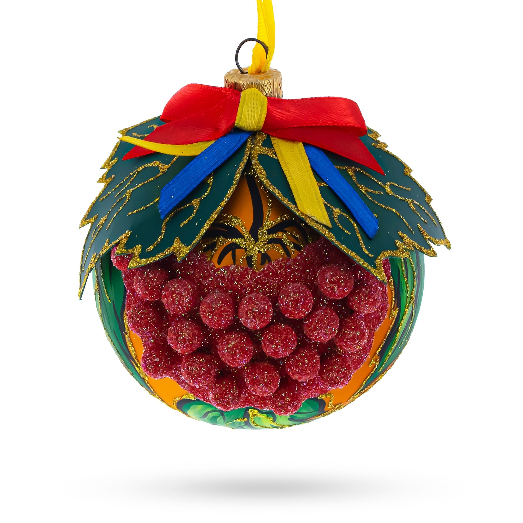 Traditional Kalyna Berries Ukrainian 3-d Blown Glass Ball Christmas Ornament 3.25 Inches