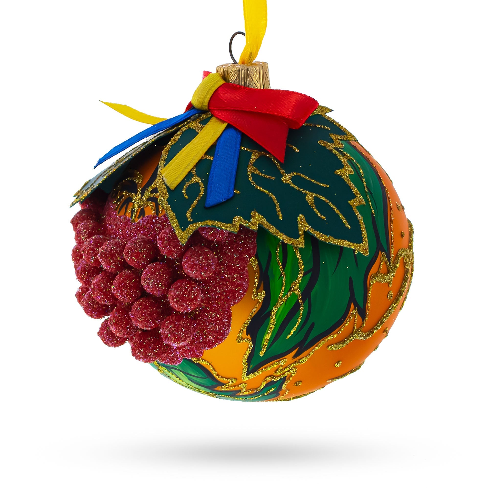 Traditional Kalyna Berries Ukrainian 3-d Blown Glass Ball Christmas Ornament 3.25 Inches