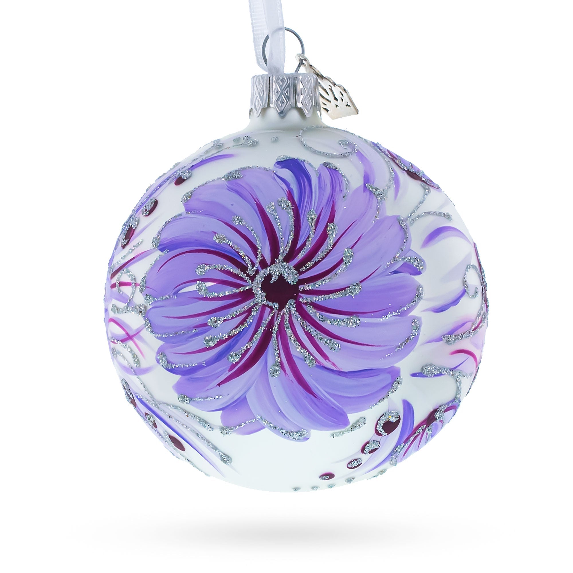 Vibrant Gerbera Flowers On Purple Blown Glass Ball Christmas Ornament