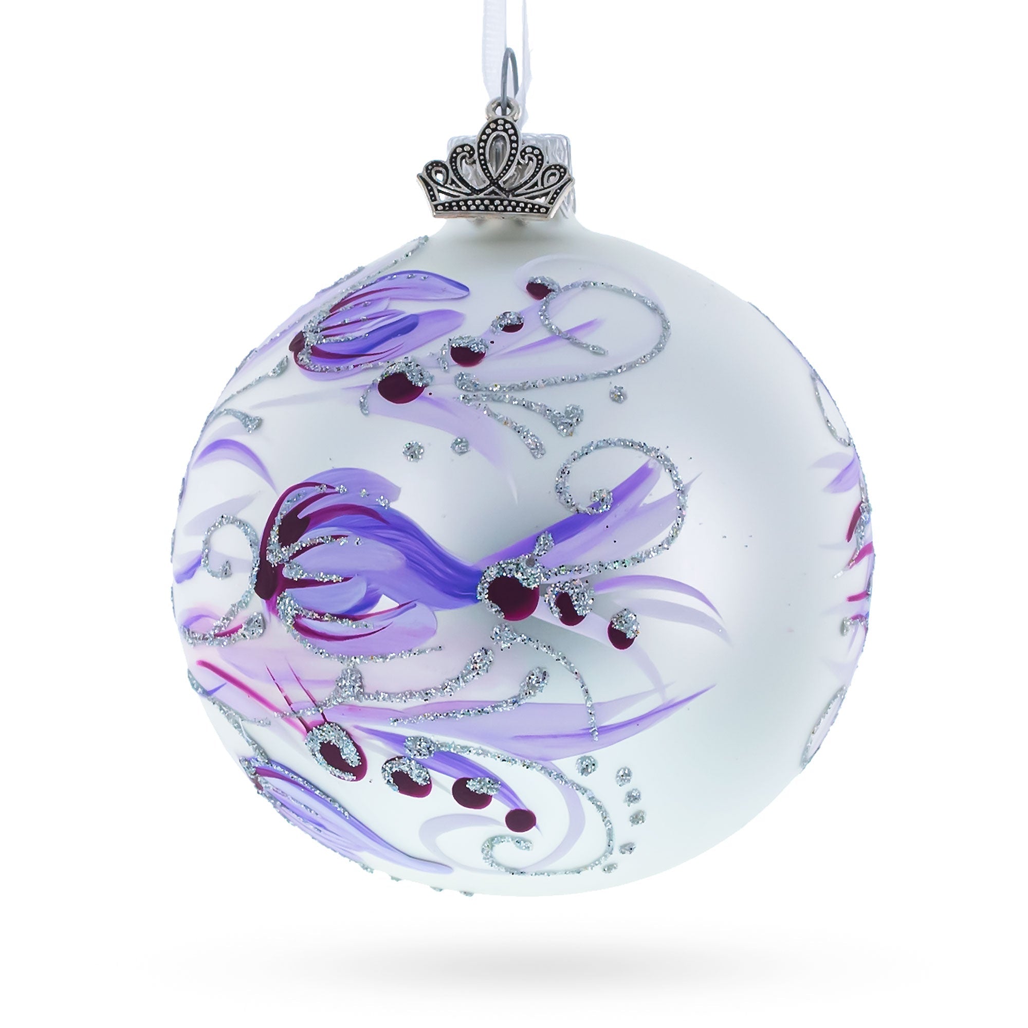 Vibrant Gerbera Flowers On Purple Blown Glass Ball Christmas Ornament