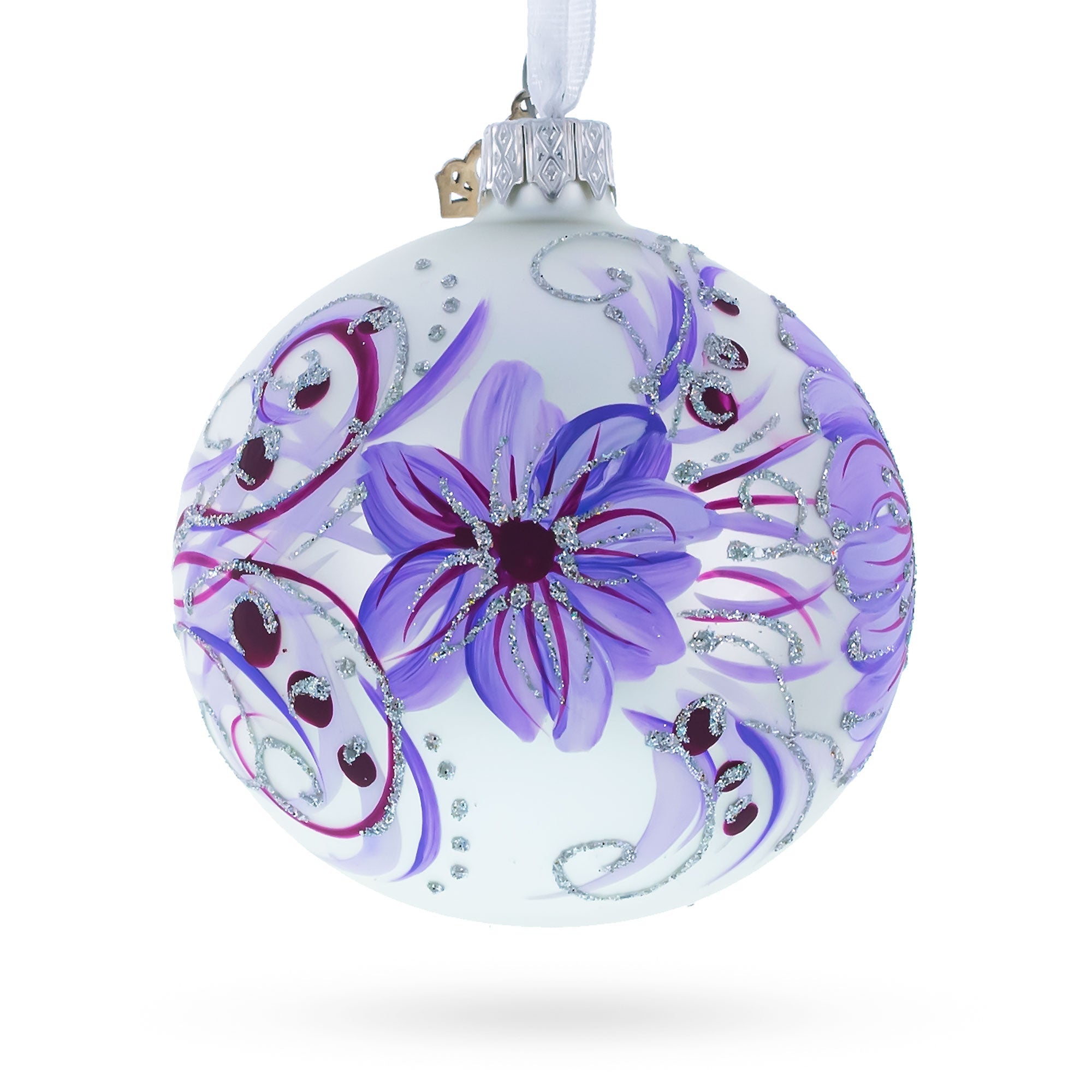 Vibrant Gerbera Flowers On Purple Blown Glass Ball Christmas Ornament