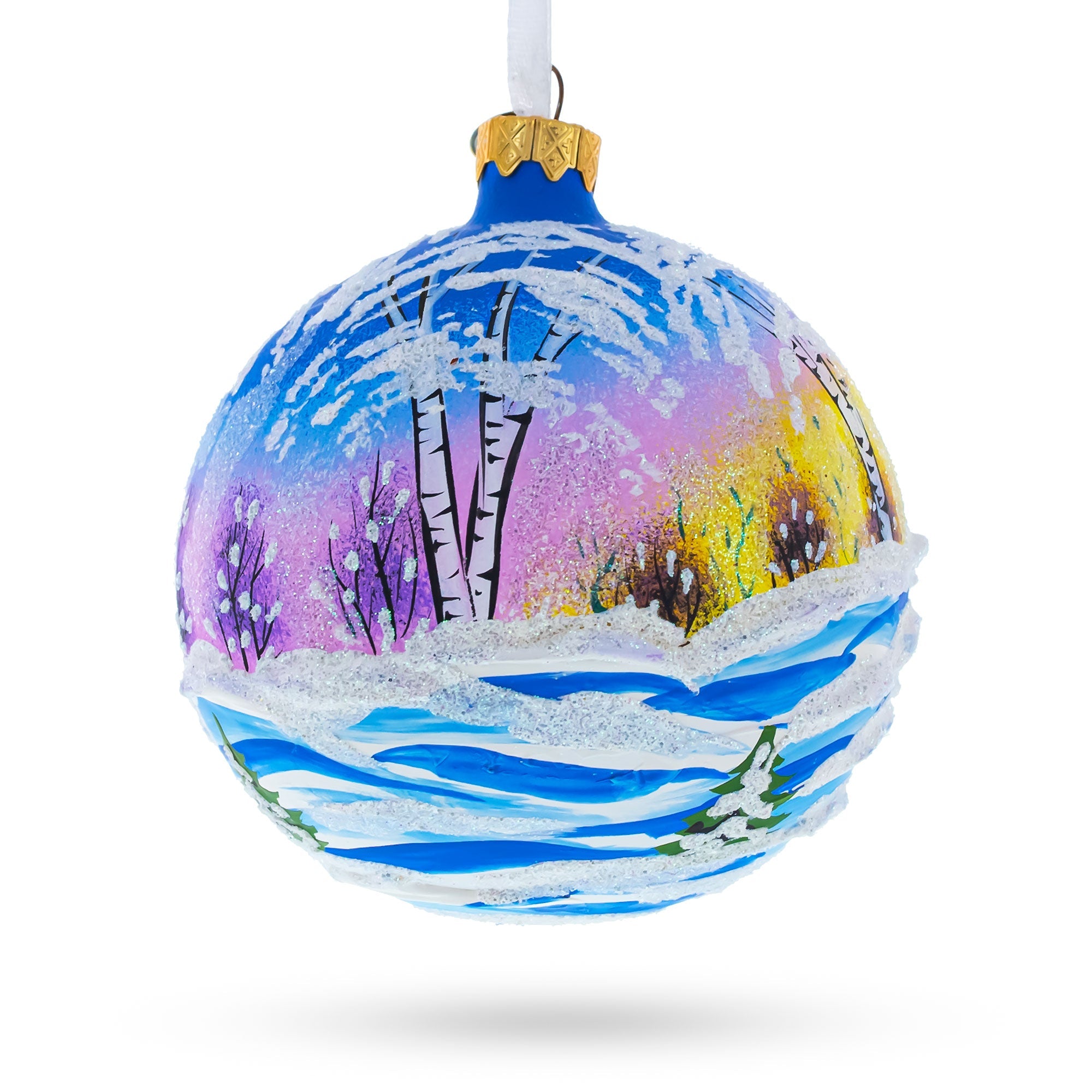 Enchanting Ukrainian Winter Village Church - Artisan Blown Glass Ball Christmas Ornament 4 Inches