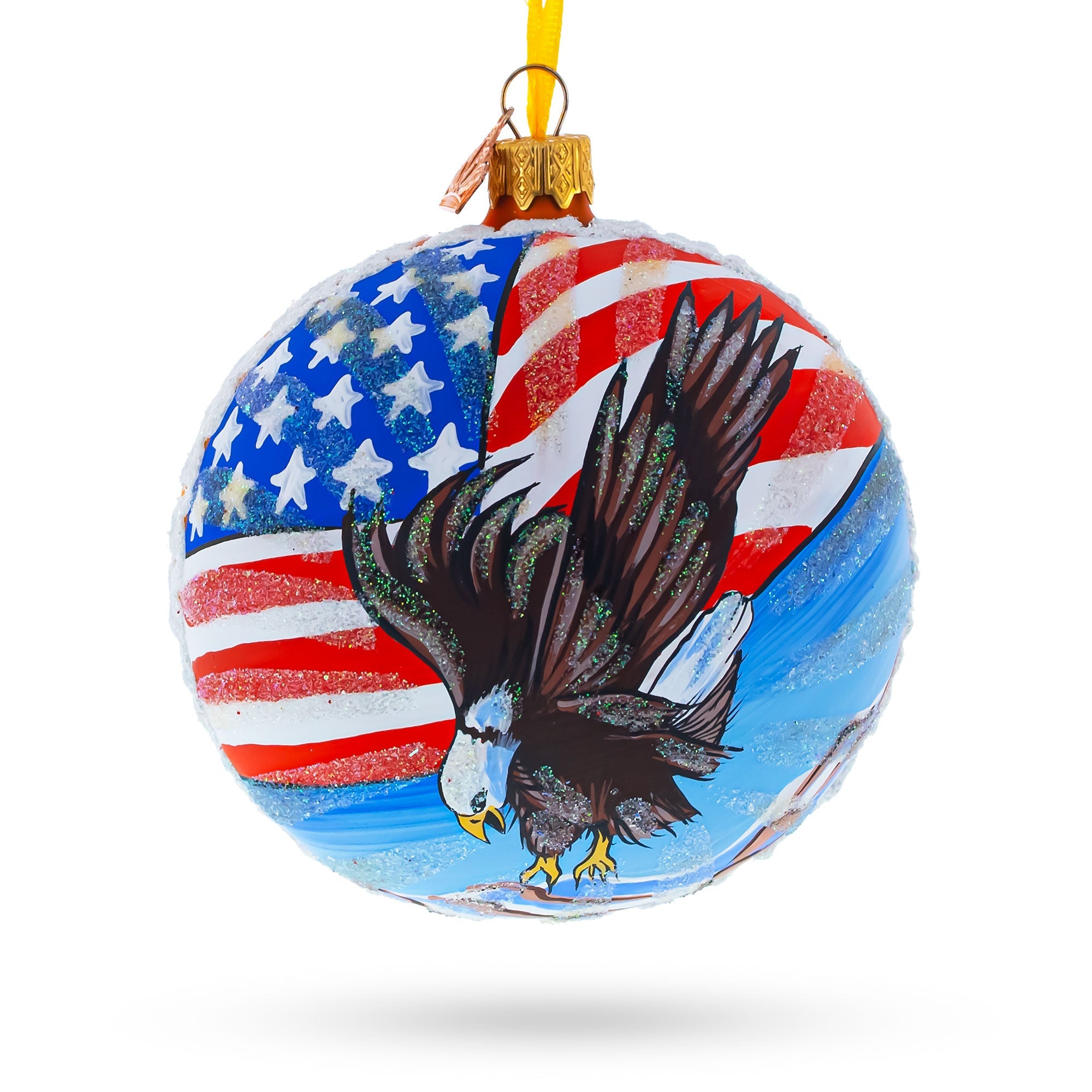 Patriotic Usa Flag And Bald Eagle - Artisan Blown Glass Ball Christmas Ornament 4 Inches