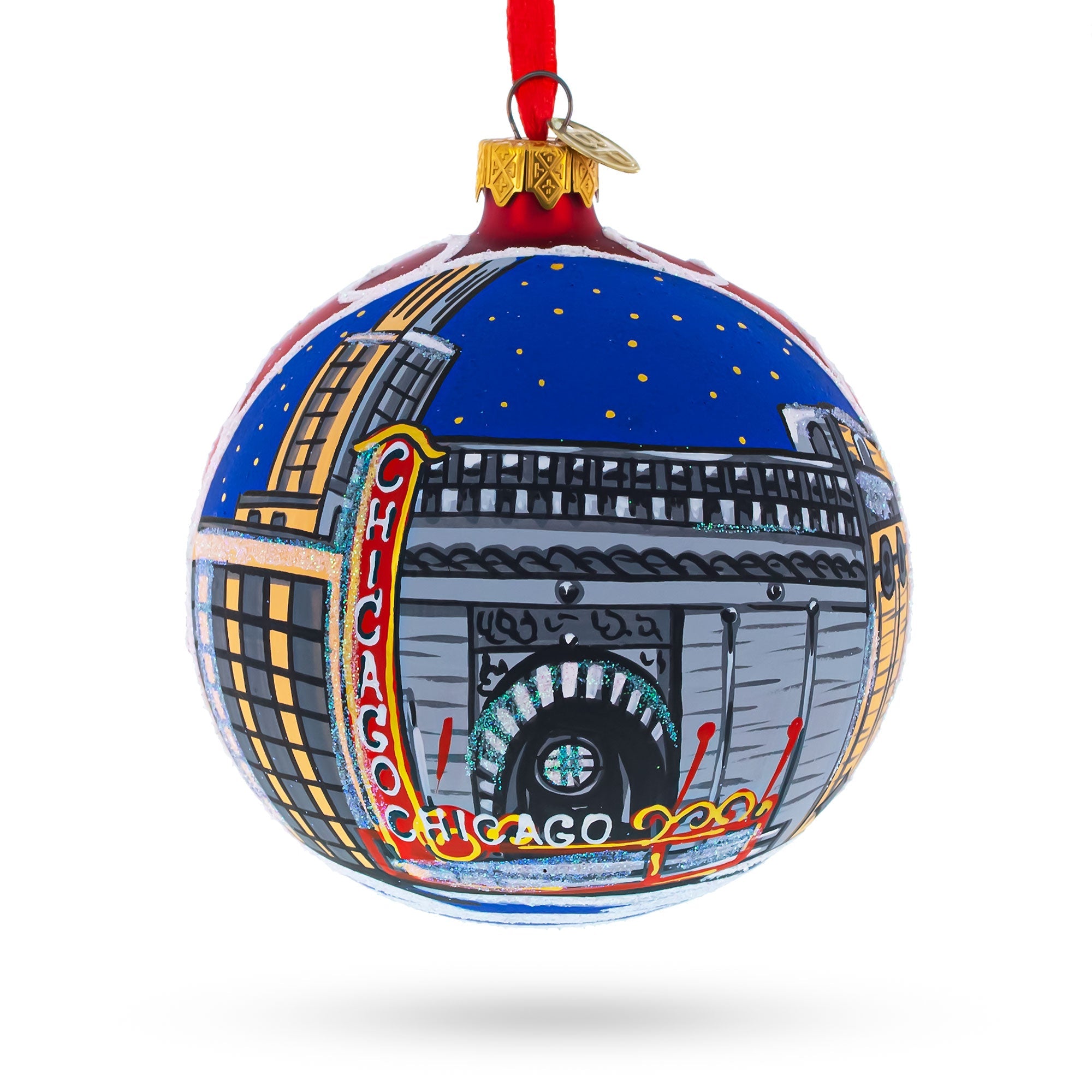 Iconic Chicago Theater - Artisan Blown Glass Ball Christmas Ornament 4 Inches