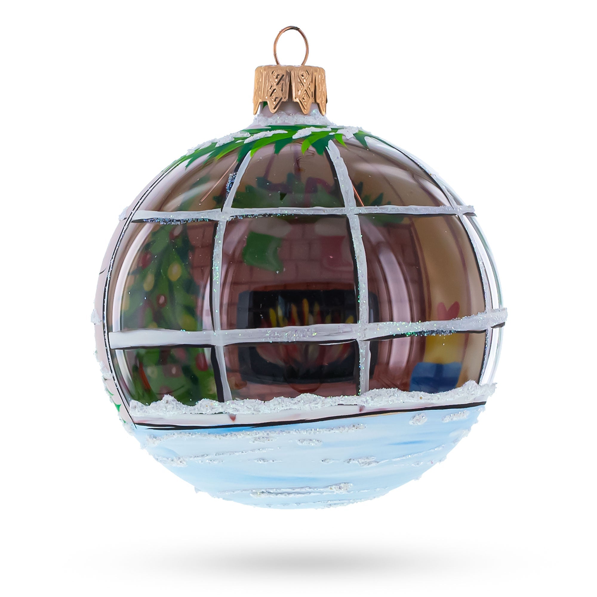 Intriguing Santa Peeking Through House Window - Hand-painted Blown Glass Ball Christmas Ornament  3.25 Inches