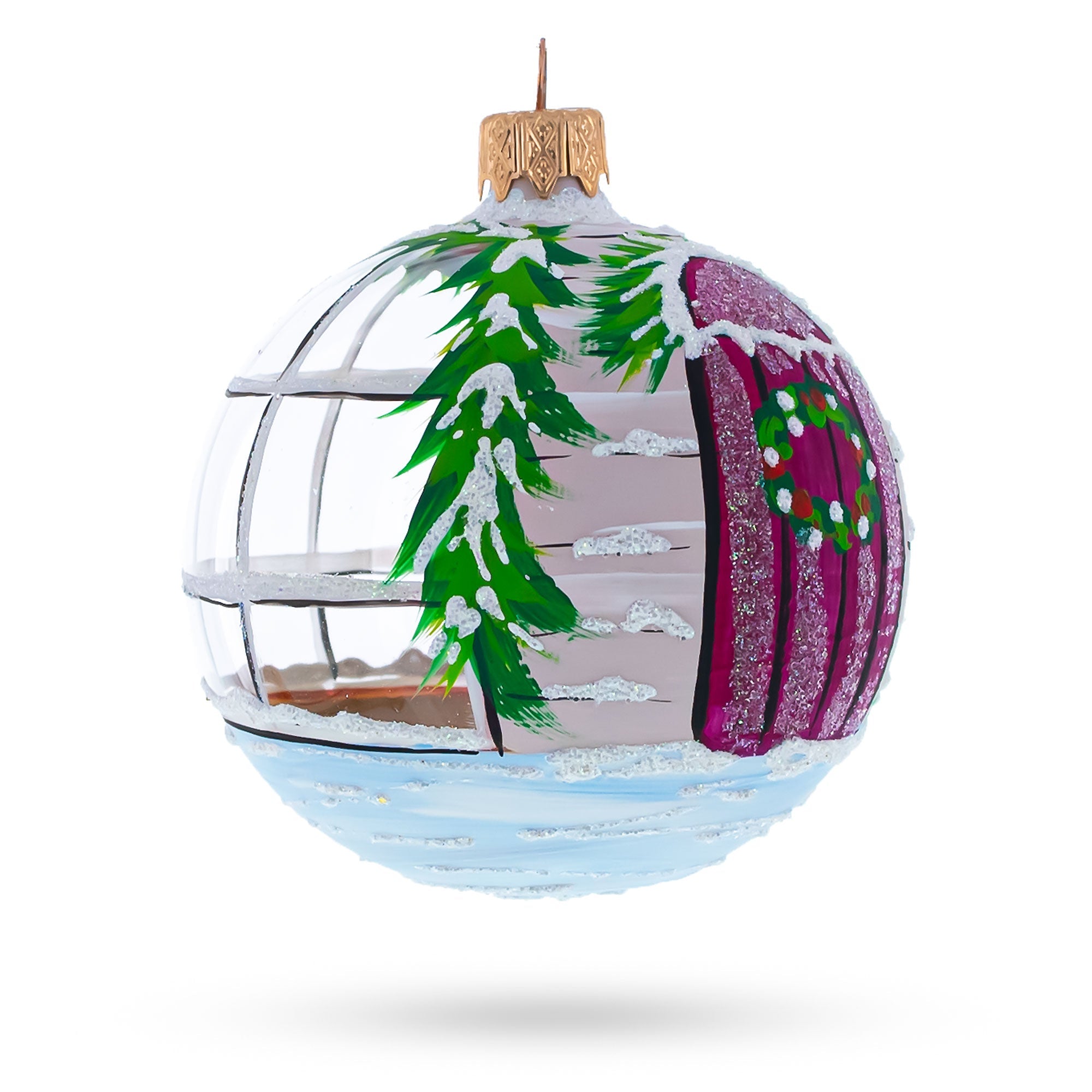 Intriguing Santa Peeking Through House Window - Hand-painted Blown Glass Ball Christmas Ornament  3.25 Inches