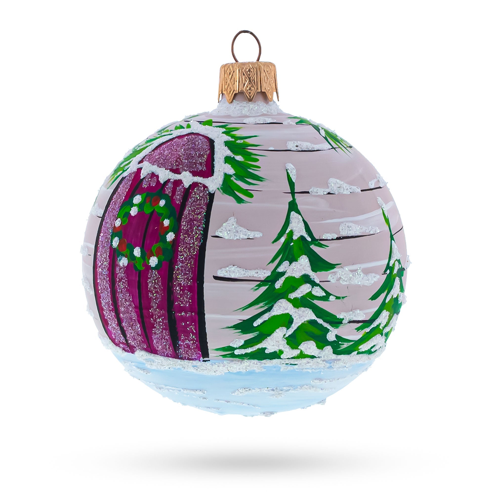 Intriguing Santa Peeking Through House Window - Hand-painted Blown Glass Ball Christmas Ornament  3.25 Inches