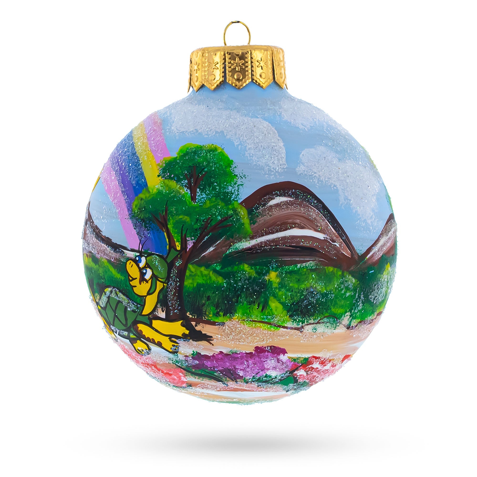 Whimsical Lady Monkey Under Rainbow - Artisan Animal-themed Blown Glass Ball Christmas Ornament 4 Inches