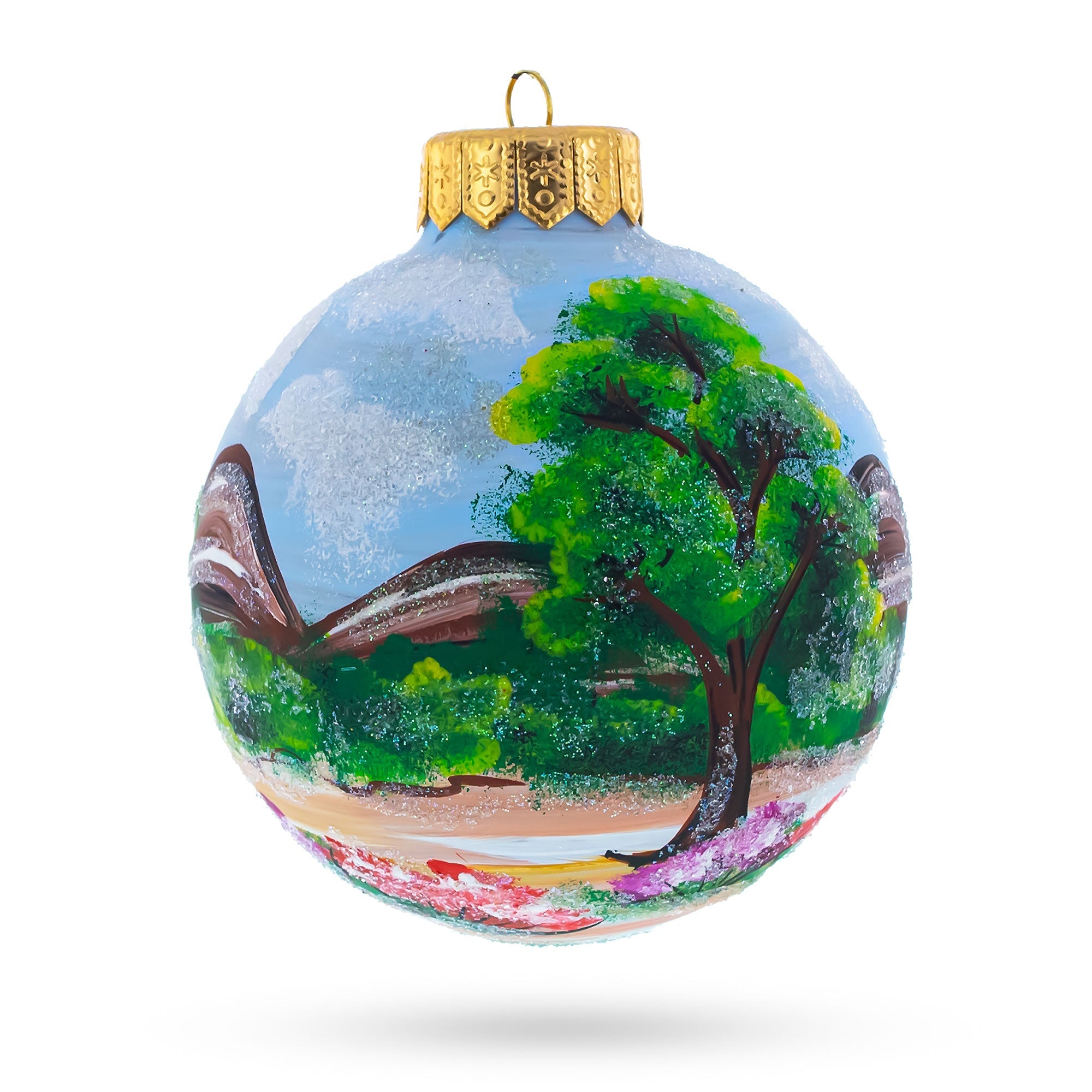 Whimsical Lady Monkey Under Rainbow - Artisan Animal-themed Blown Glass Ball Christmas Ornament 4 Inches