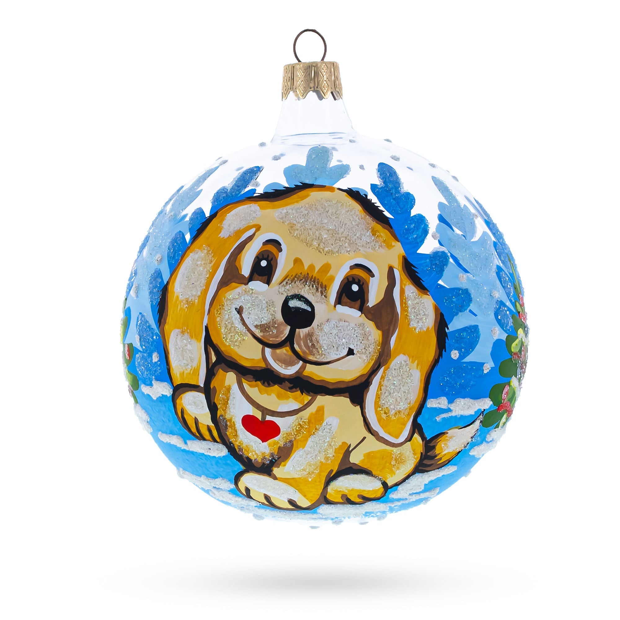 Sunny Yellow Labrador Retriever - Blown Glass Ball Christmas Ornament 4 Inches