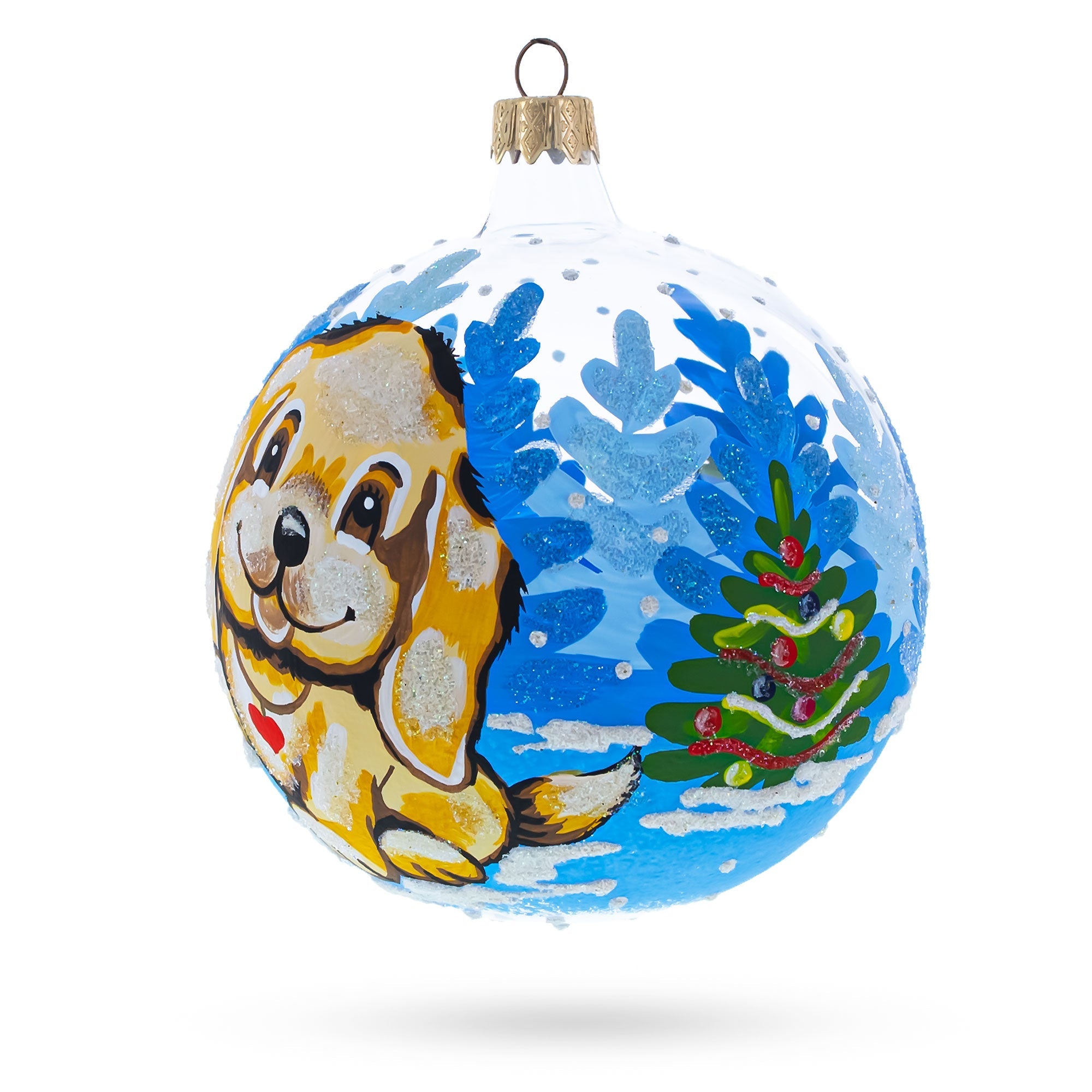 Sunny Yellow Labrador Retriever - Blown Glass Ball Christmas Ornament 4 Inches