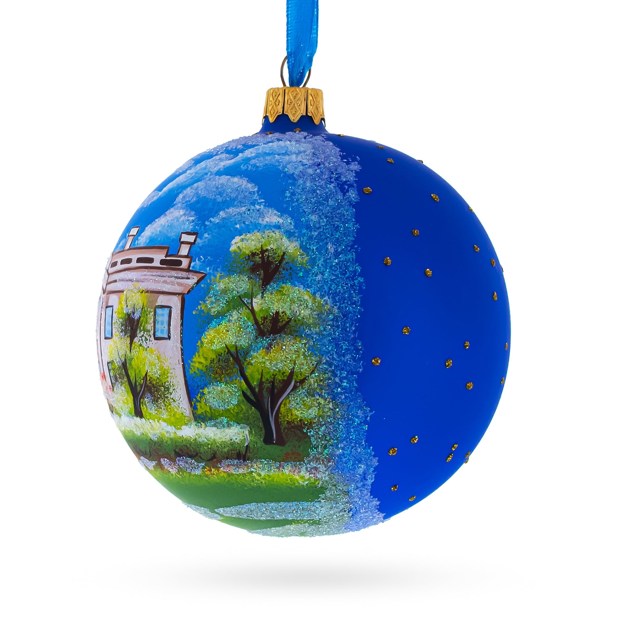 Iconic Landmark: White House, Washington Dc Blown Glass Ball Christmas Ornament 4 Inches