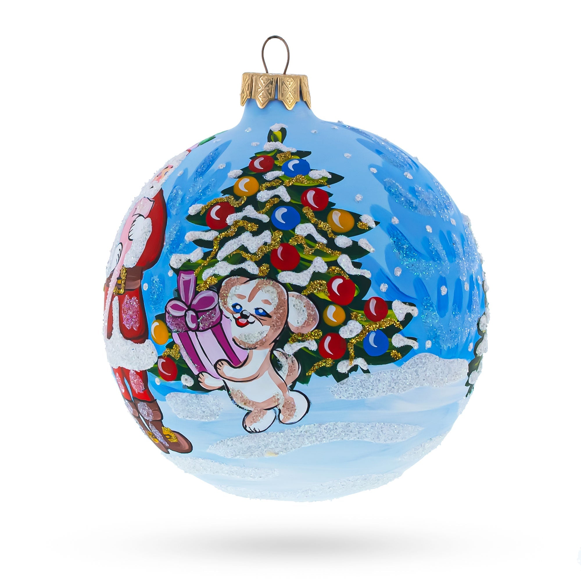 Jolly Checklist: Santa's Gift List And Loyal Dog Blown Glass Ball Christmas Ornament 4 Inches