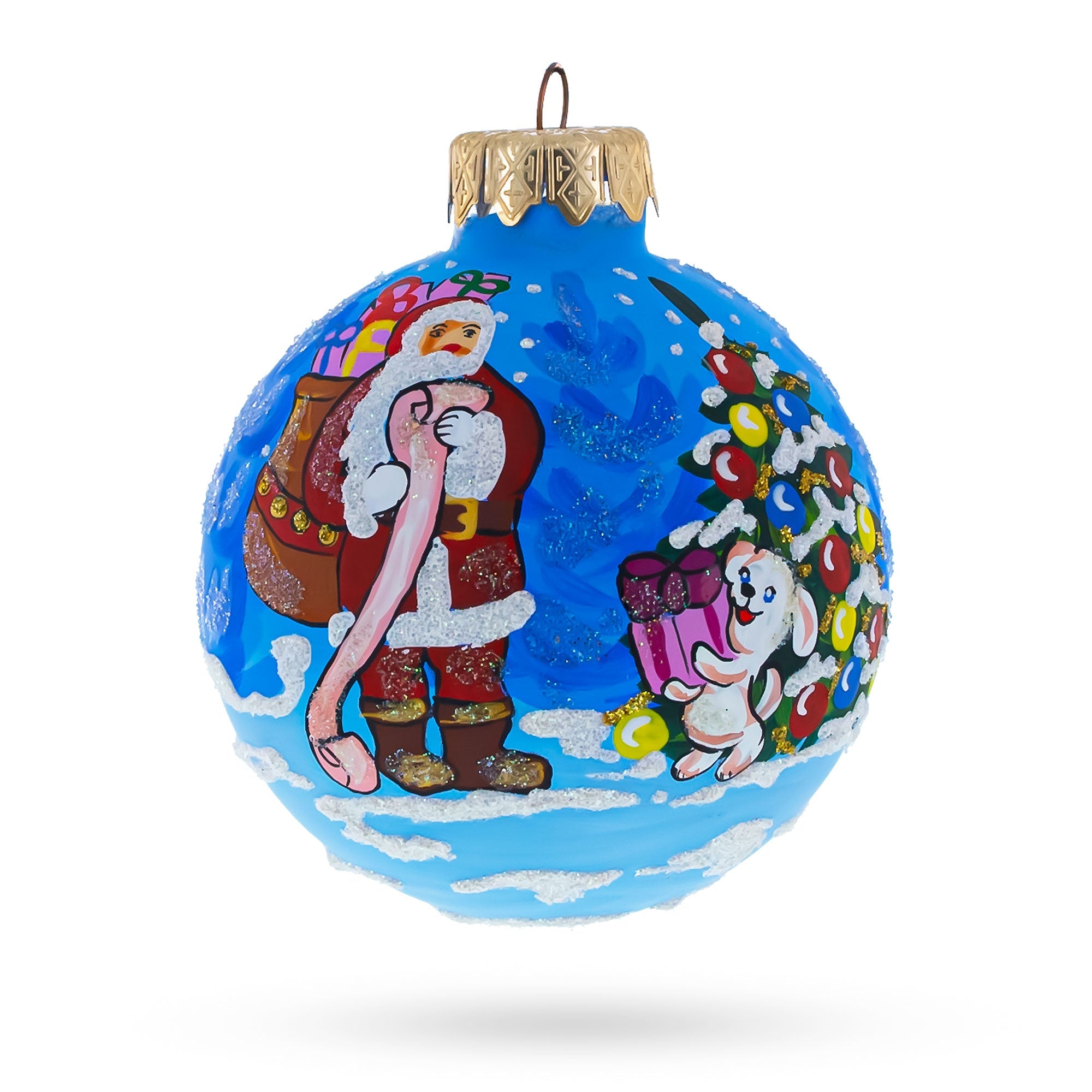 Jolly Checklist: Santa's Gift List And Loyal Dog Blown Glass Ball Christmas Ornament 3.25 Inches