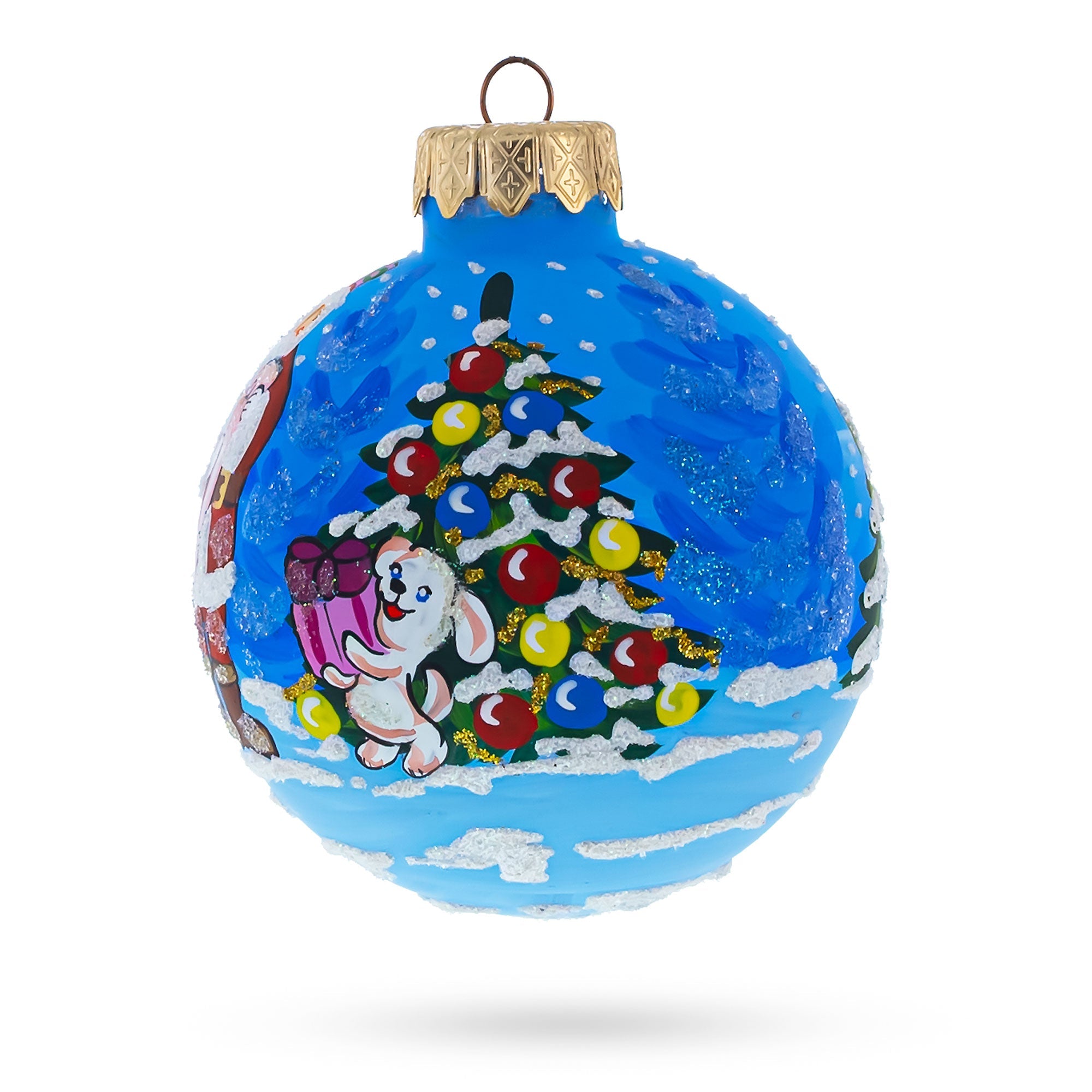 Jolly Checklist: Santa's Gift List And Loyal Dog Blown Glass Ball Christmas Ornament 3.25 Inches