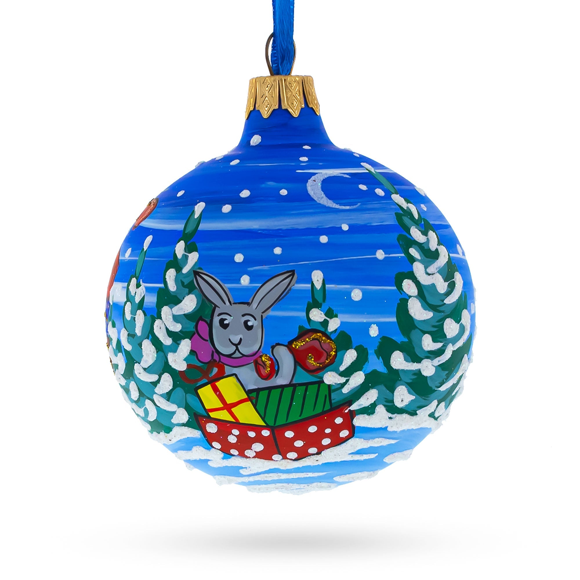 Enchanted Forest: Santa In The Woods - Blown Glass Ball Christmas Ornament 3.25 Inches