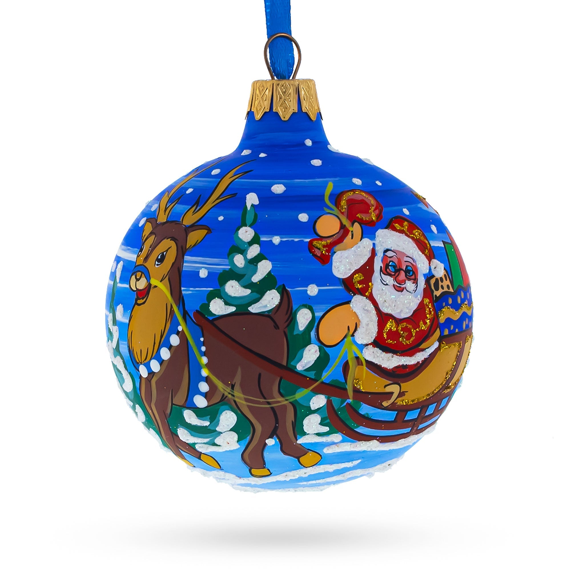 Enchanted Forest: Santa In The Woods - Blown Glass Ball Christmas Ornament 3.25 Inches