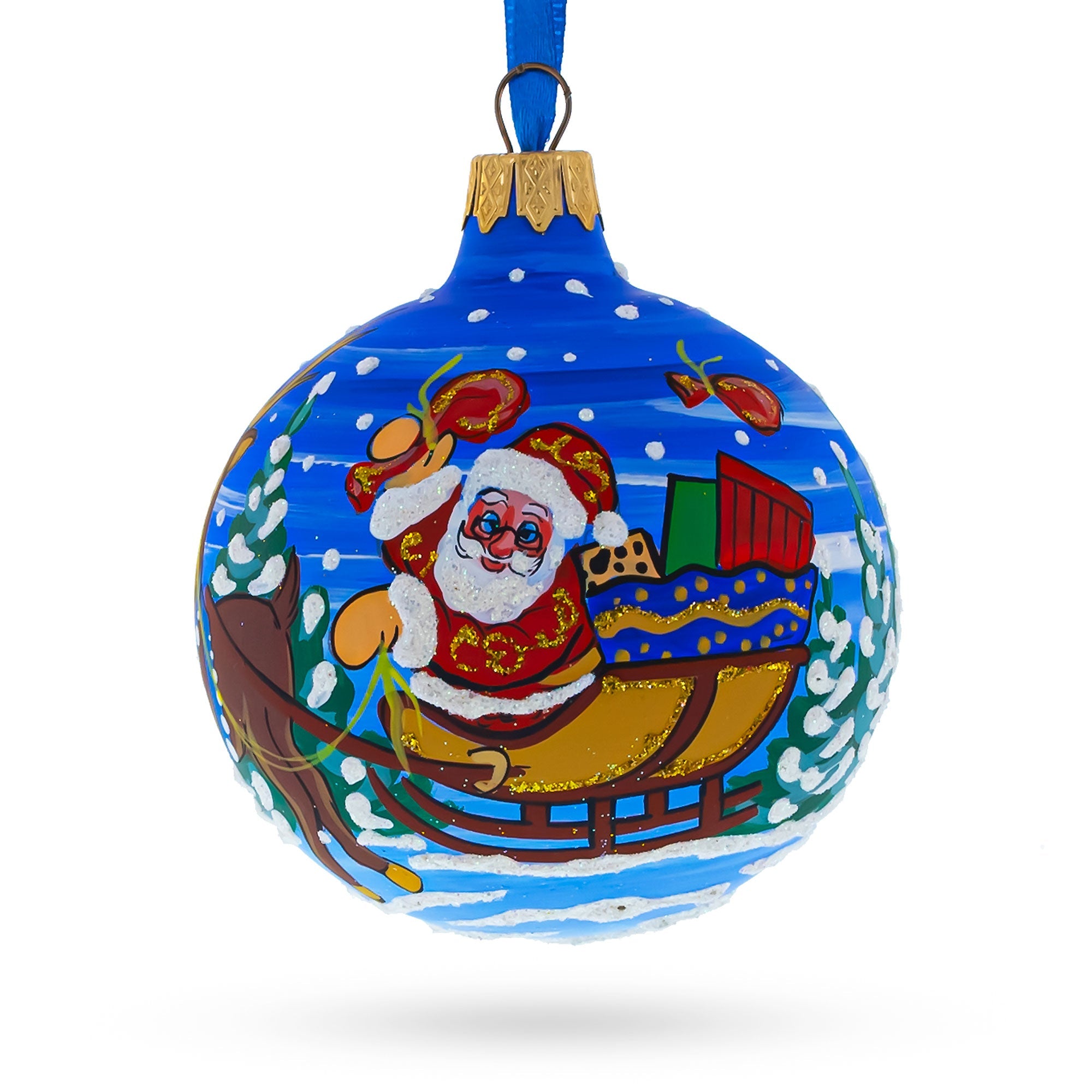 Enchanted Forest: Santa In The Woods - Blown Glass Ball Christmas Ornament 3.25 Inches