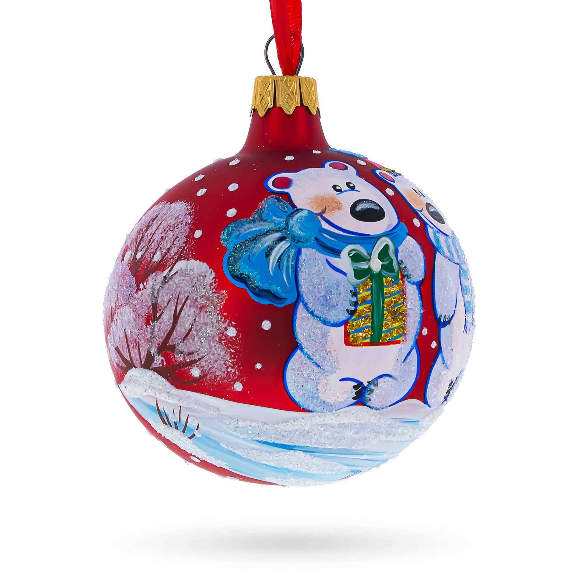 Arctic Wonders: Three Polar Bears - Blown Glass Ball Christmas Ornament 3.25 Inches