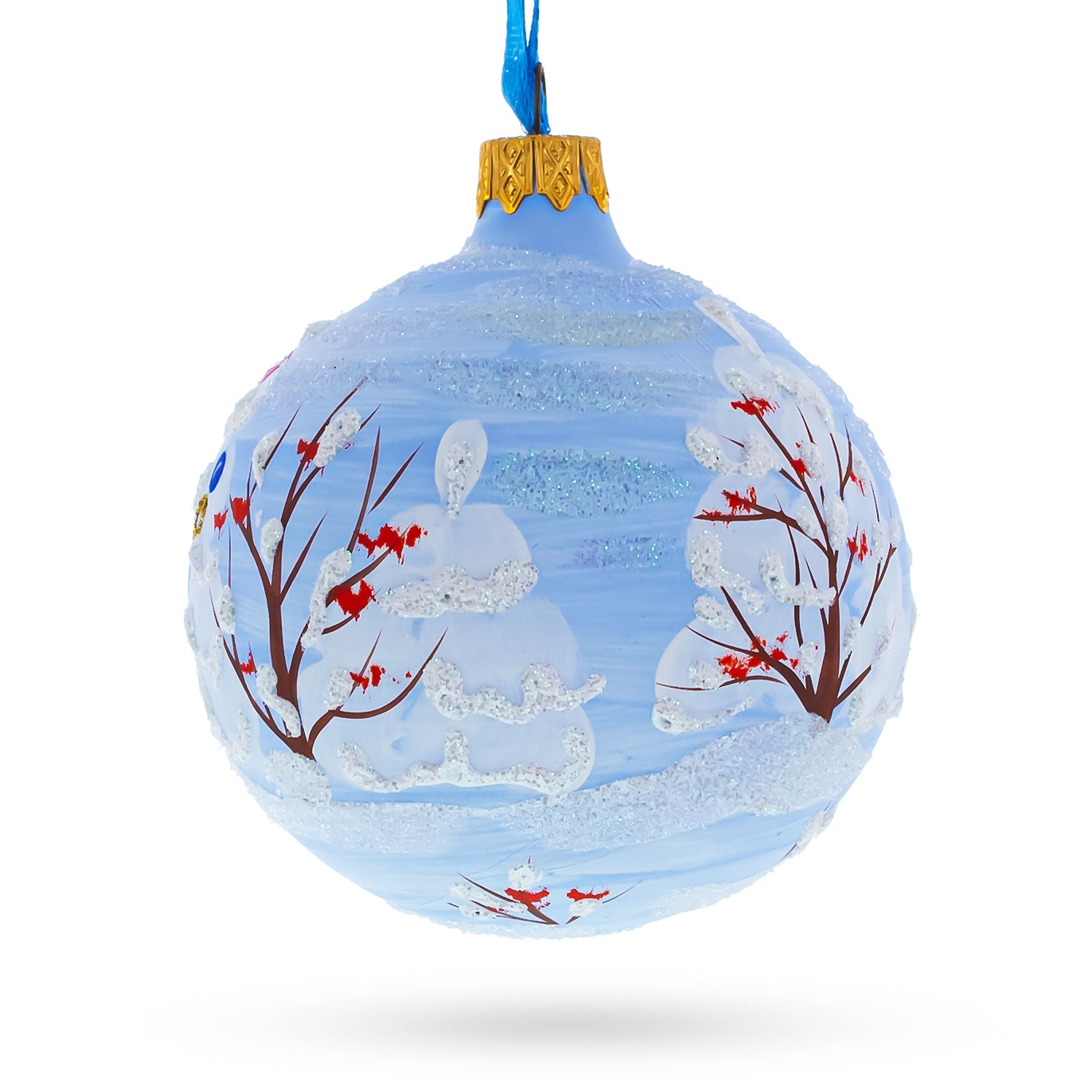 Winter Delight: Two Pigs With Gifts Blown Glass Ball Christmas Ornament 3.25 Inches