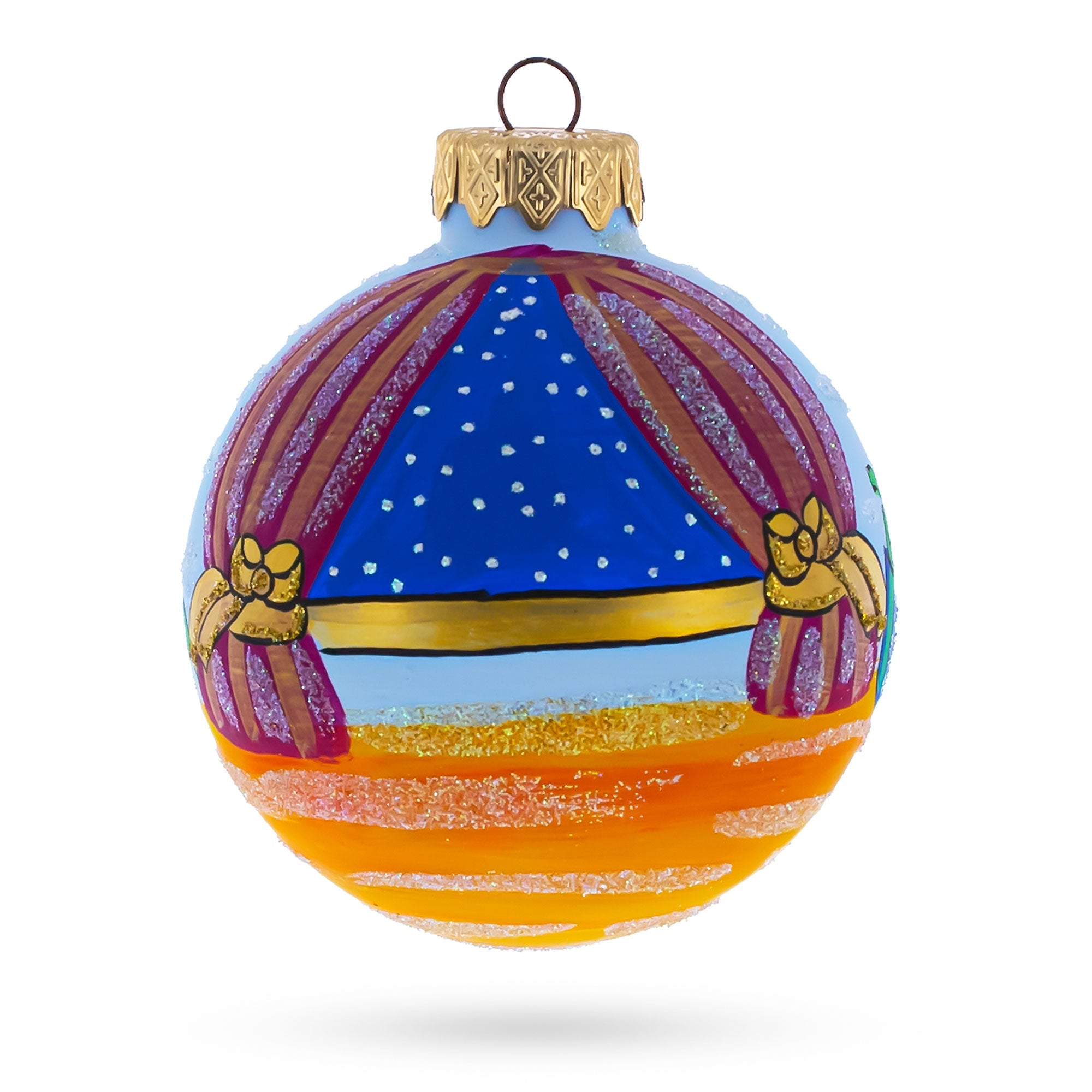 Festive Tale: Nutcracker And Marie By Christmas Tree - Blown Glass Ball Christmas Ornament  3.25 Inches