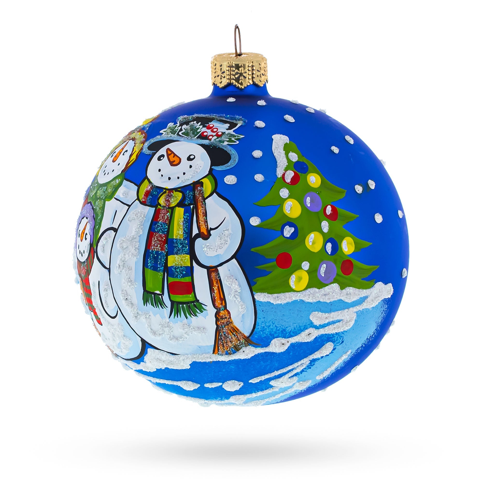 Frosty Bliss: Snowman Family, Husband, Wife, And Child - Blown Glass Ball Christmas Ornament 3.25 Inches