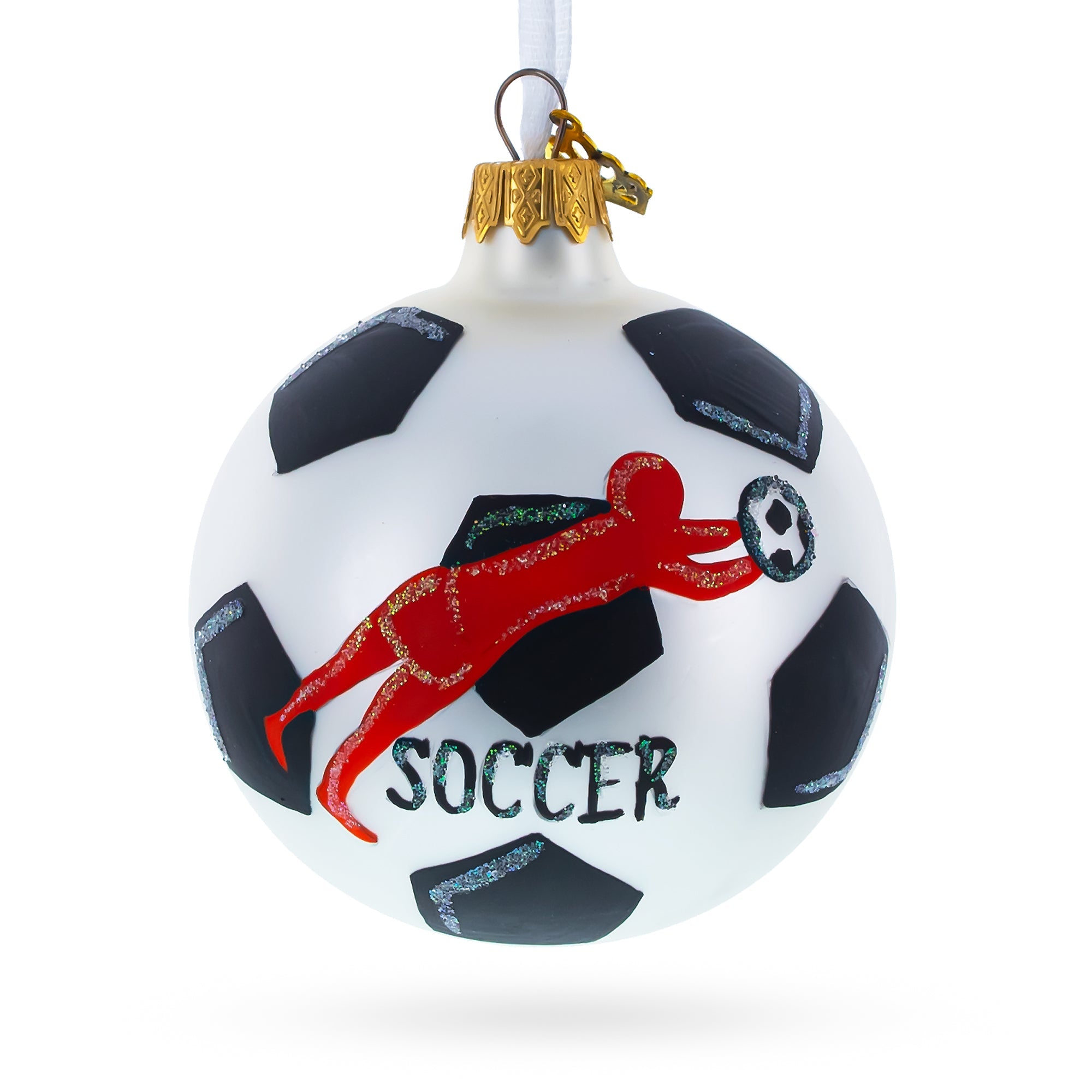 Goal Scorer: Soccer Player In Action Blown Glass Ball Christmas Sports Ornament 3.25 Inches