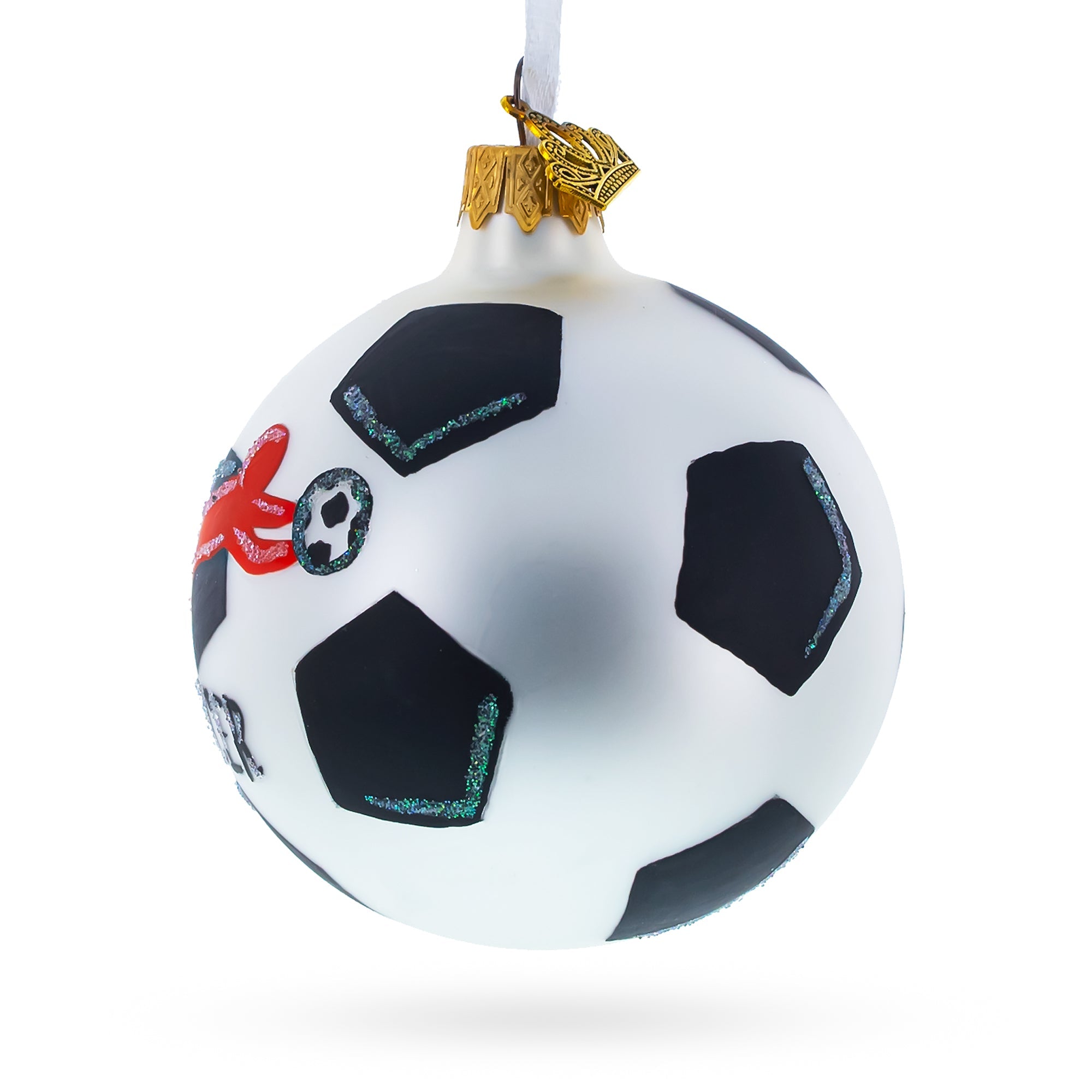 Goal Scorer: Soccer Player In Action Blown Glass Ball Christmas Sports Ornament 3.25 Inches