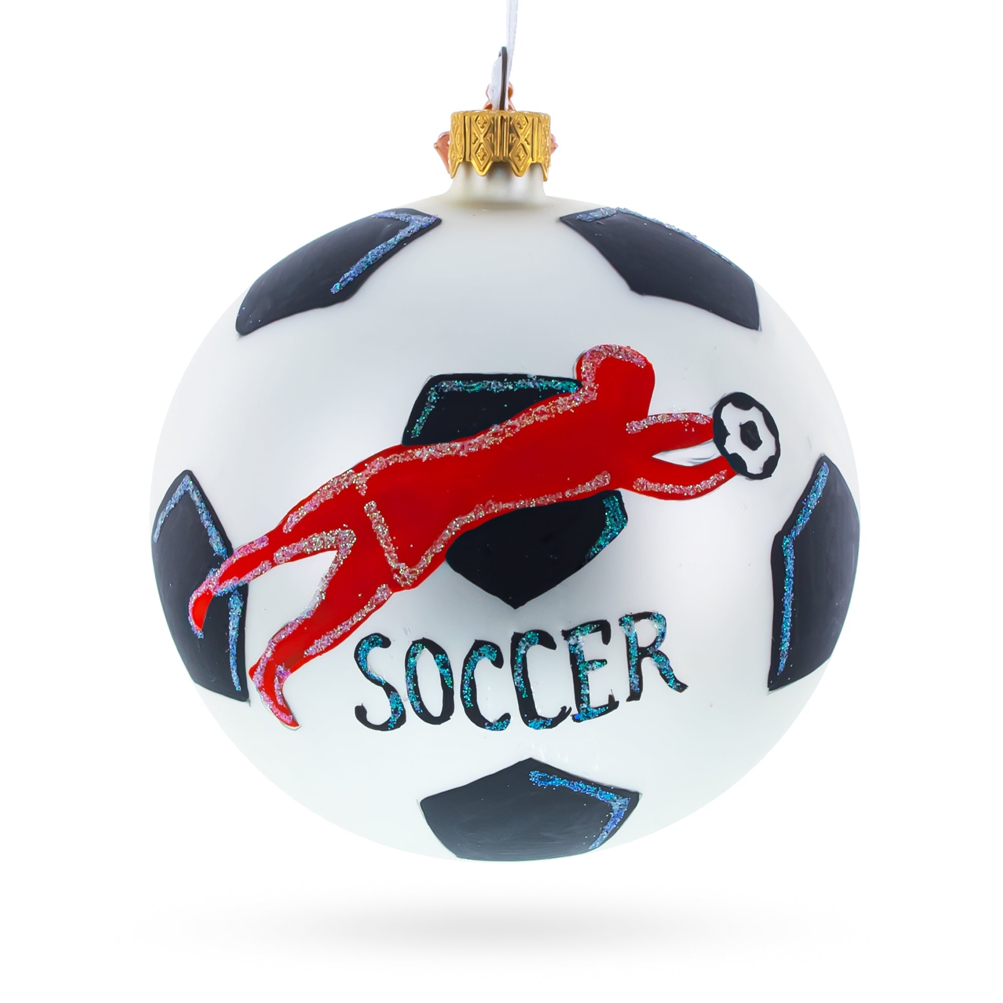 Goal Scorer: Soccer Player In Action Blown Glass Ball Christmas Sports Ornament 4 Inches