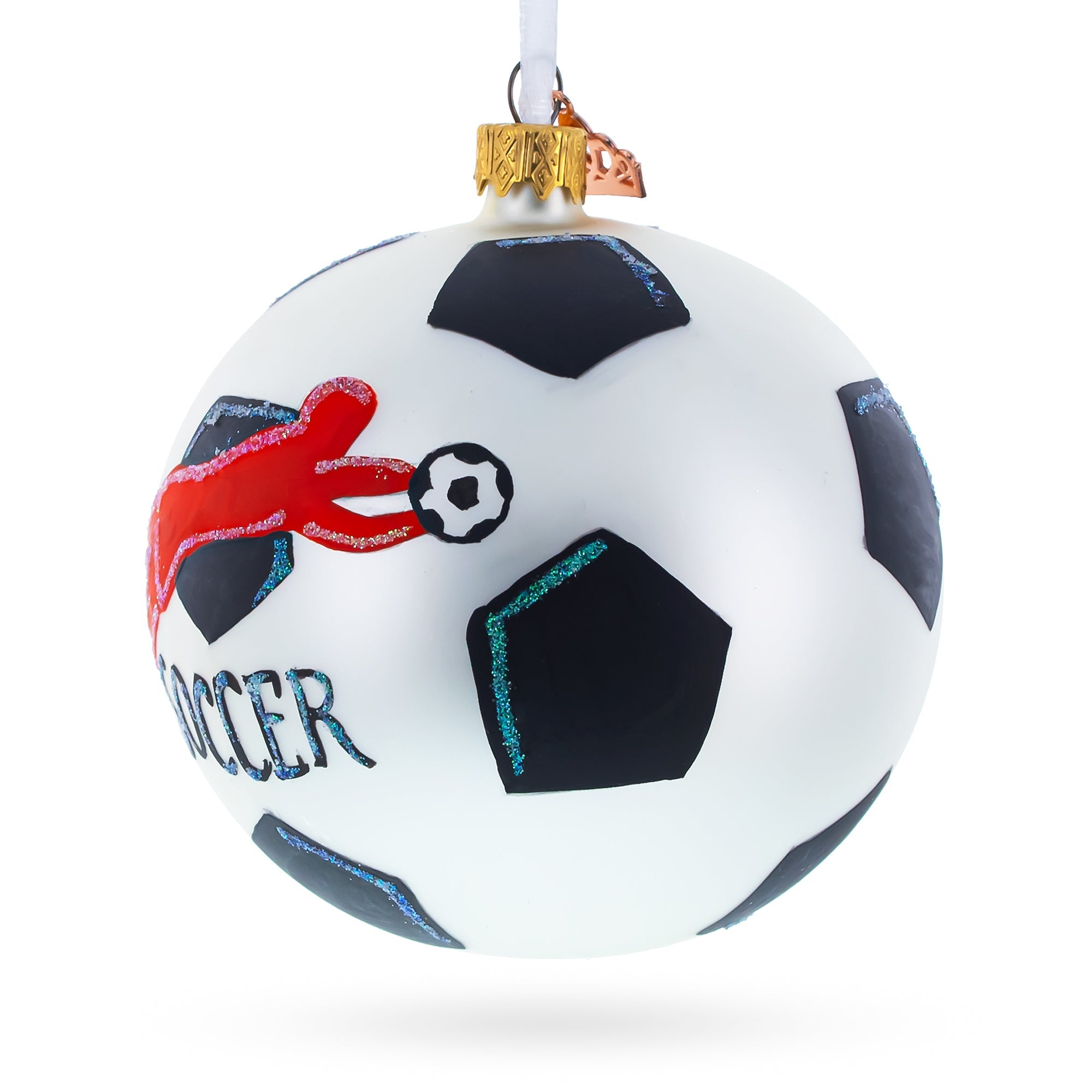 Goal Scorer: Soccer Player In Action Blown Glass Ball Christmas Sports Ornament 4 Inches